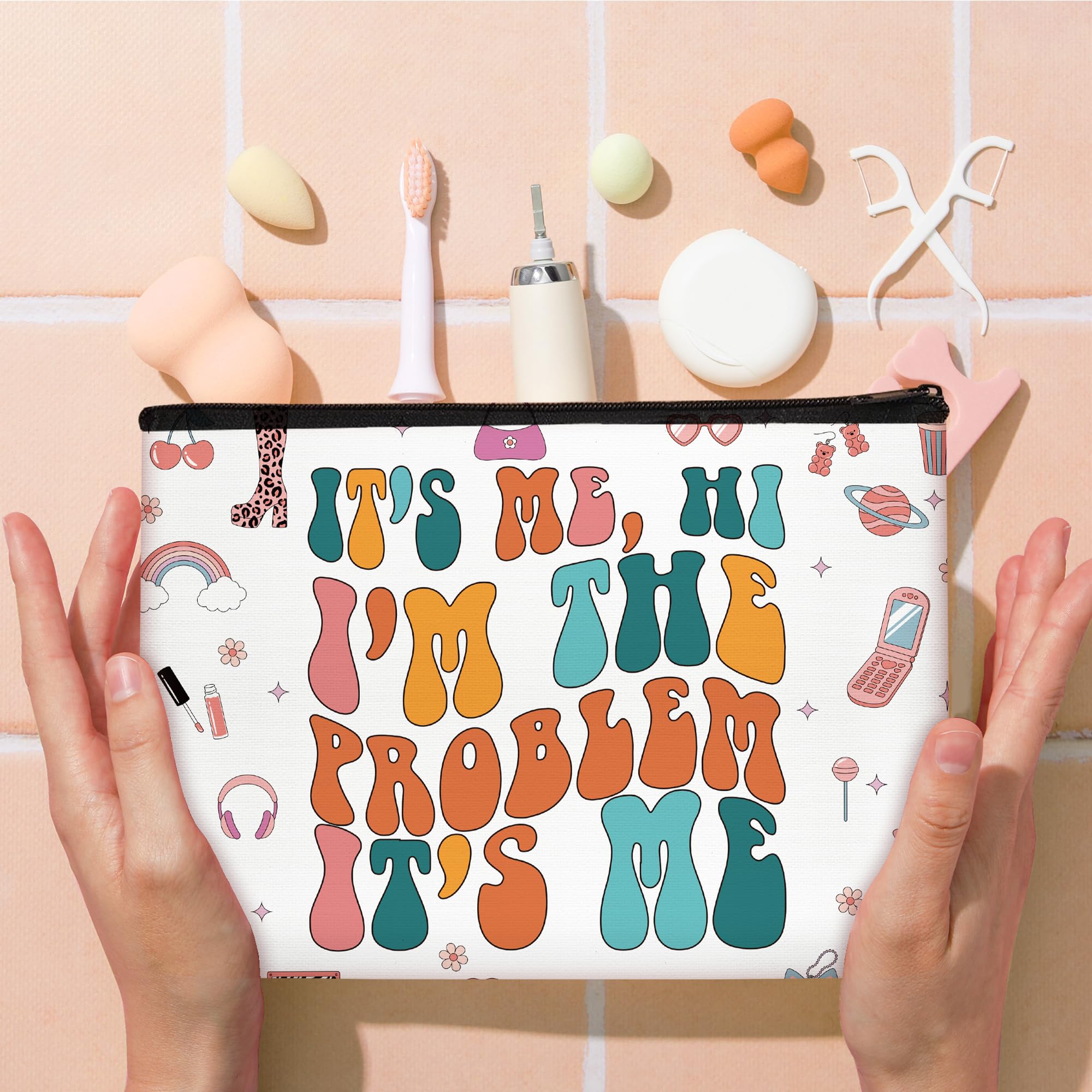 TS Makeup Bag for Girls & Women - Cute Cosmetic Bag Gift for Taylor Swift Fans, Music Lovers - Perfect Birthday Present for Singer Fans (It's Me Hi I'm the Problem) - Great for Travel, School & Concert Essentials