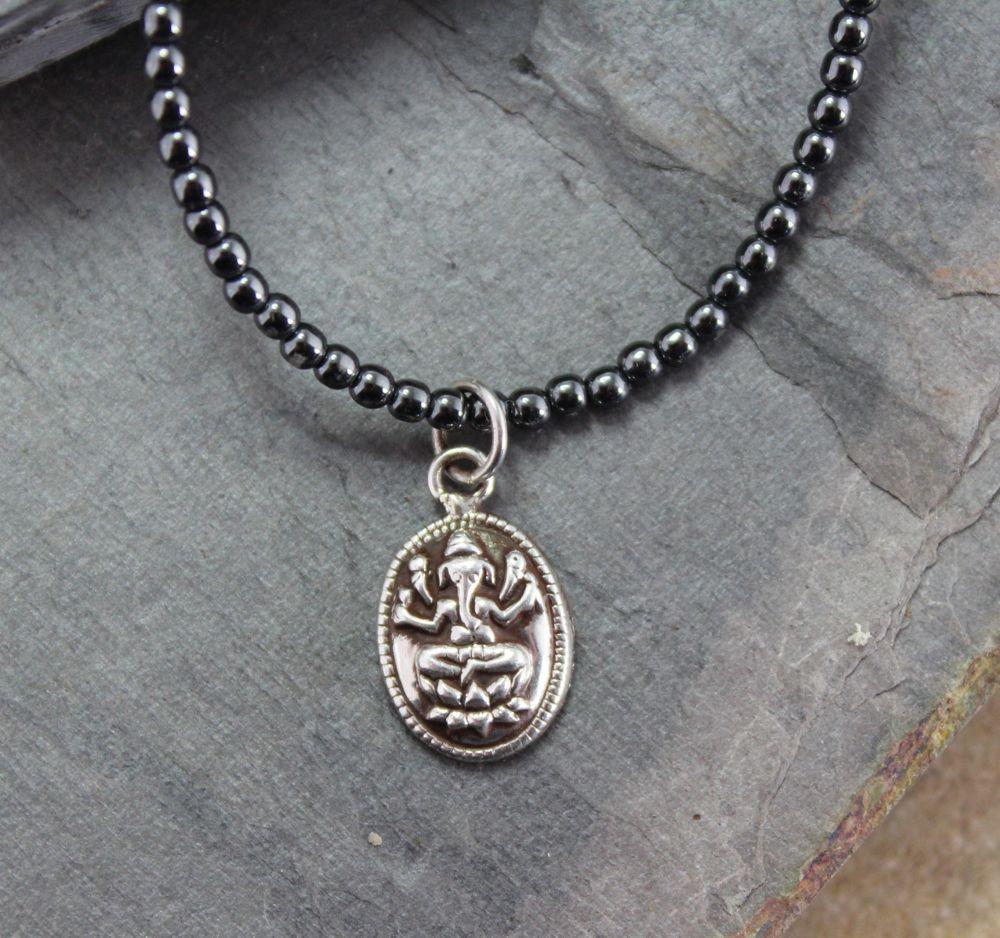 Stylish Hematite Silver Ganesha Pendant Necklace for Women - Spiritual Jewelry for Meditation, Yoga & Positive Energy