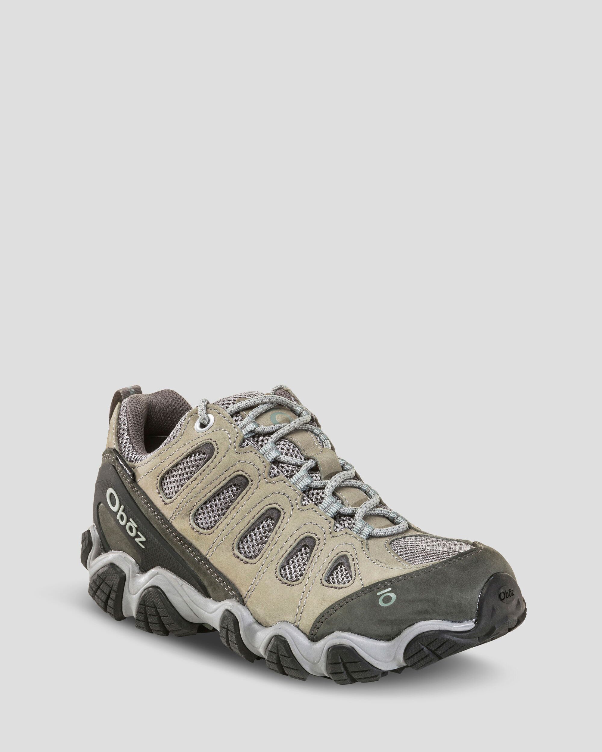 Women's Oboz Sawtooth II Low Waterproof Hiking Shoes Wide - Frost Grey/Sage - Lightweight Trail Running Shoes for Outdoor Adventures & Mountain Trekking