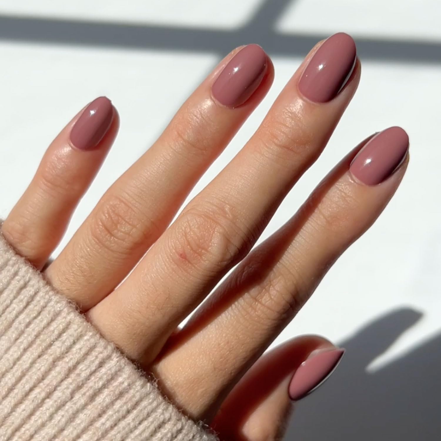 Glamnetic Press On Nails - Fall Mauve | Opaque Muted Blush Mauve Short Oval Fake Nails with Glue, Reusable Stick On False Nails Kit (15 Sizes, 30 Nails) | Salon Quality Manicure | Perfect for Parties, Weddings & Everyday Wear