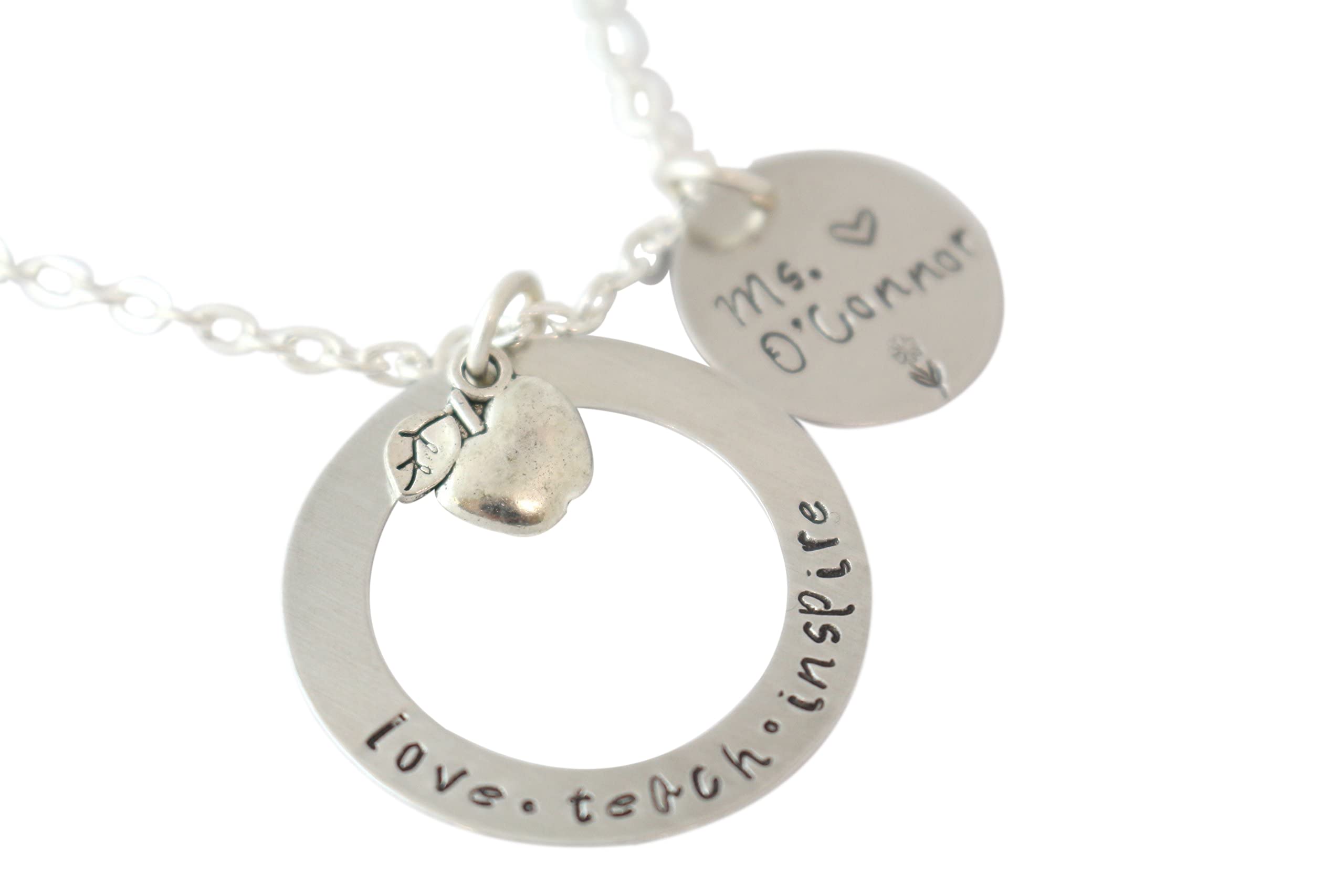 Teach Love Inspire Necklace - Personalized Apple Charm Teacher Gift for Women - Perfect for Teacher Appreciation Week, Graduation, or Retirement