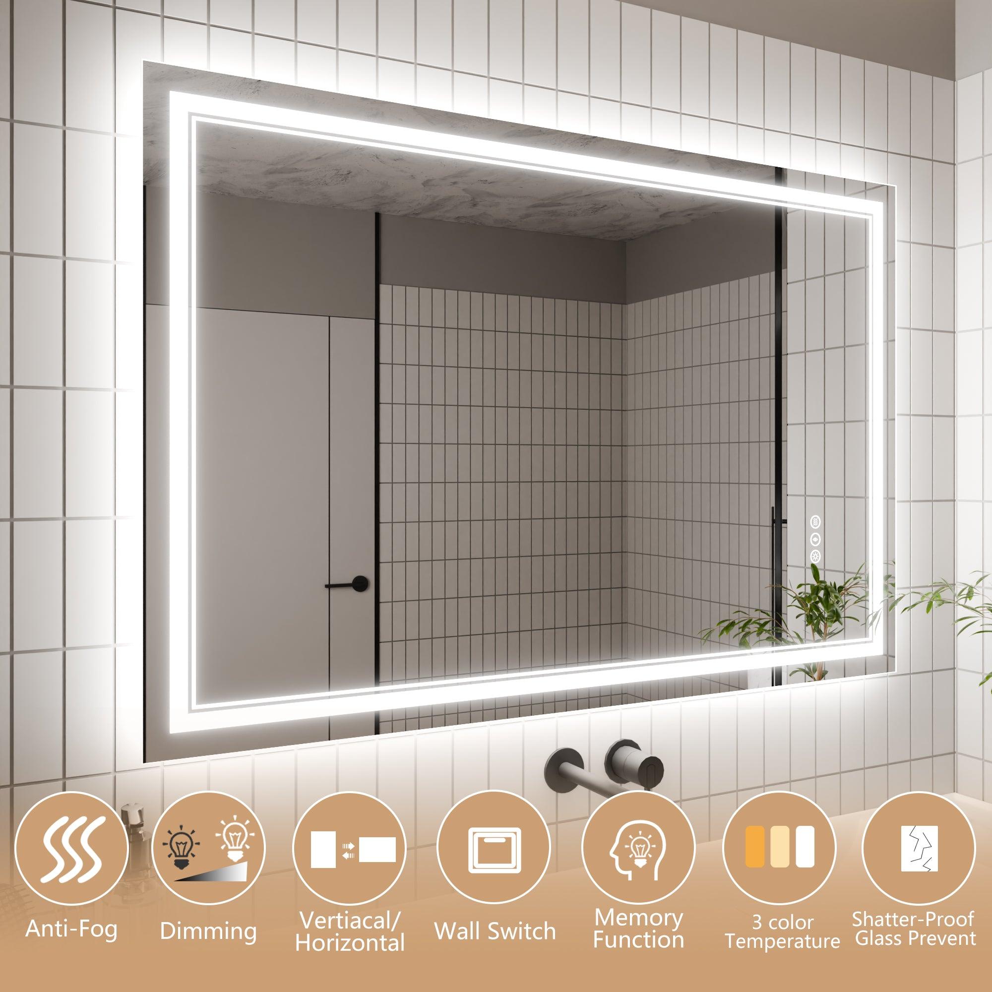 Anti-Fog LED Bathroom Mirror with Dimmable Backlit & Touch Switch - GlareGuard Illuminated Vanity Mirror for Makeup, Shaving & Home Decor