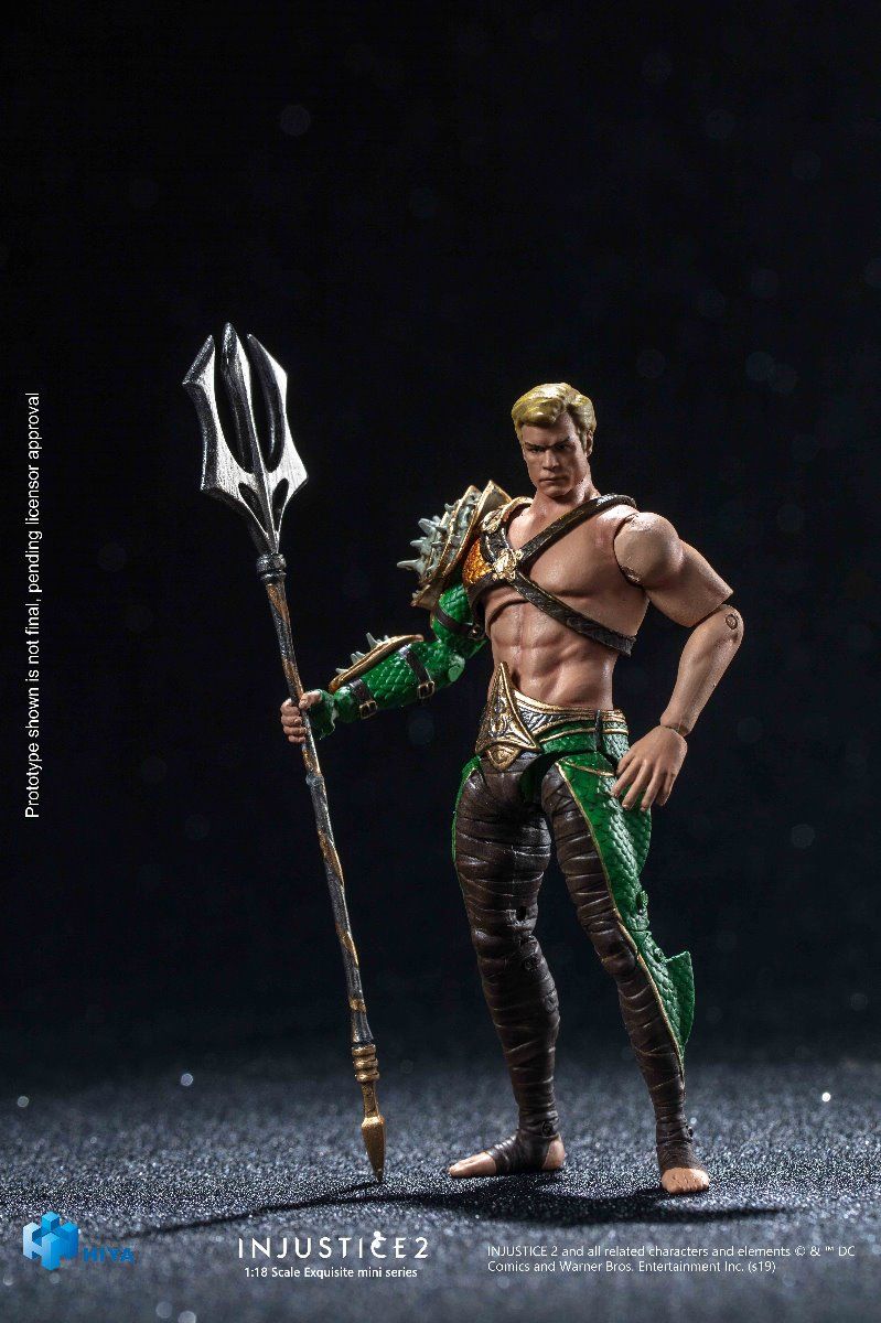 1/18 HIYA 4-Inch Action Figure - Exquisite Mini Series Injustice 2 Aquaman Collectible Toy for Display & Play | Superhero Figurine Gift for Fans & Collectors | Battle Scene Diorama & Shelf Decoration