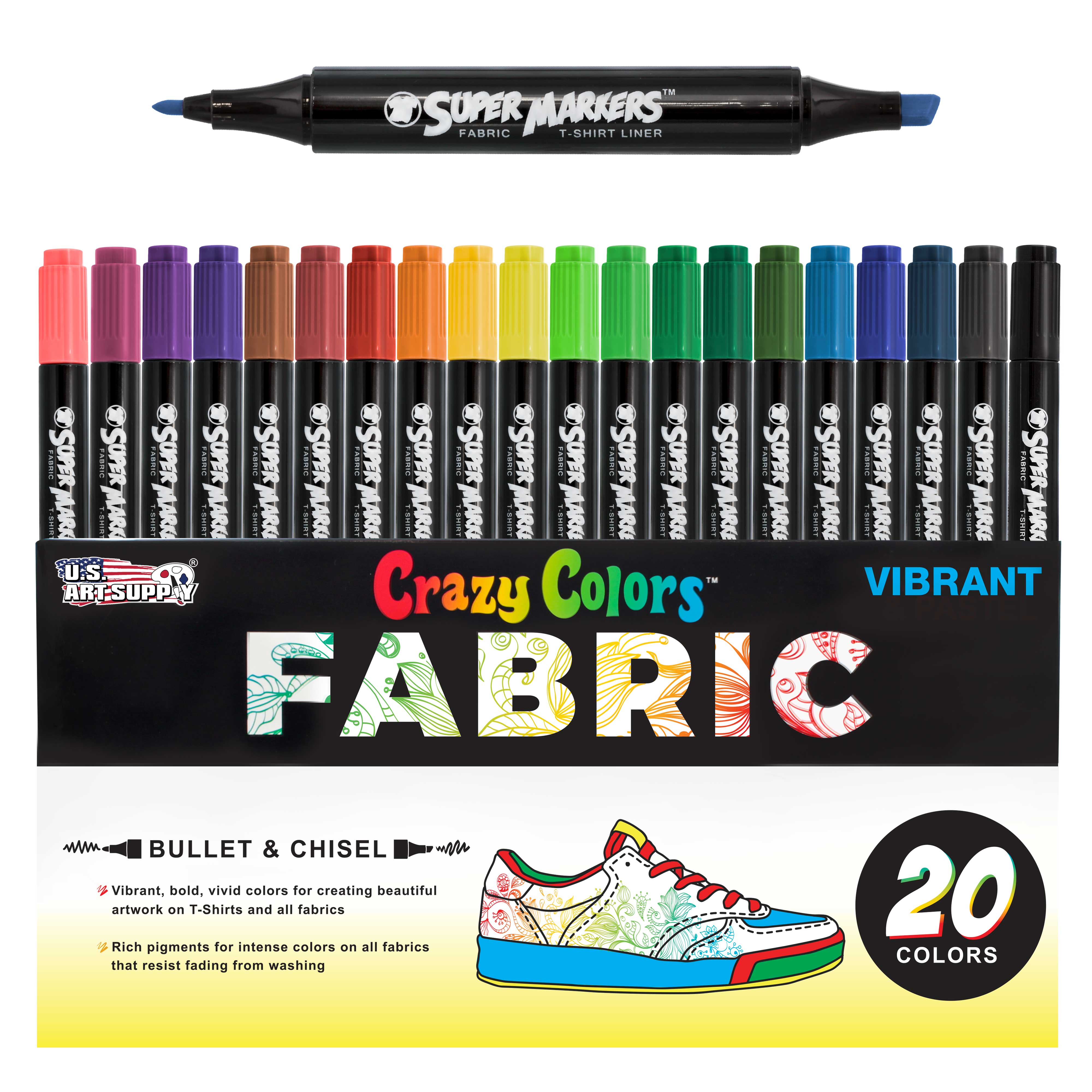 20-Color Dual Tip Fabric & T-Shirt Marker Set - Double Ended Fabric Markers with Chisel & Fine Point Tips - Perfect for DIY Crafts, Custom Clothing & Fabric Art Projects