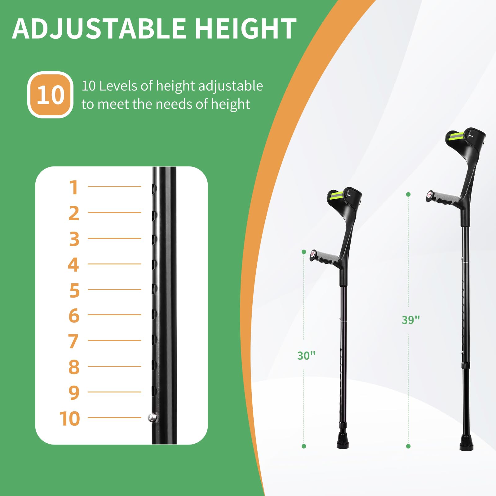 **Adjustable Aluminum Forearm Crutches for Adults (1 Pair) - Lightweight, Folding & Portable Walking Support - Non-Slip, Detachable Leg Crutches for Injury Recovery & Mobility Assistance**