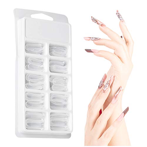 100pcs Clear Long Fake Gel Nail Tips - Full Cover Nail Extension Forms with Scale for Professional Nail Art & Salon Use - Perfect for Acrylic Nails, Manicures & DIY Home Nail Designs