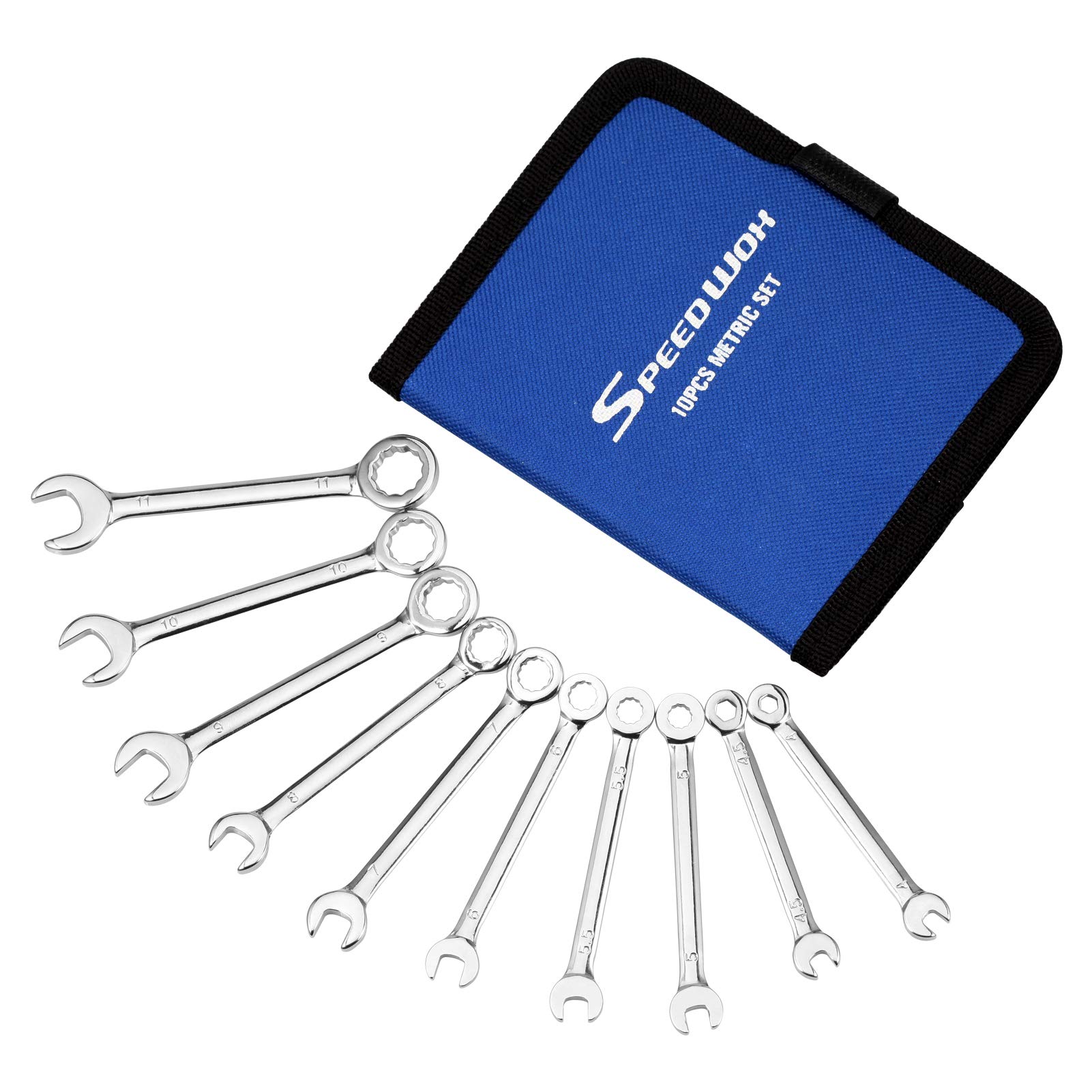 SPEEDWOX 10-Piece Mini Combination Wrench Set (4-11mm) - Open & Box End Wrenches for Automotive Repair, Industrial Maintenance, Electronics, Mechanics & DIY Projects - High Carbon Steel Tools for Home Garage & Professional Use