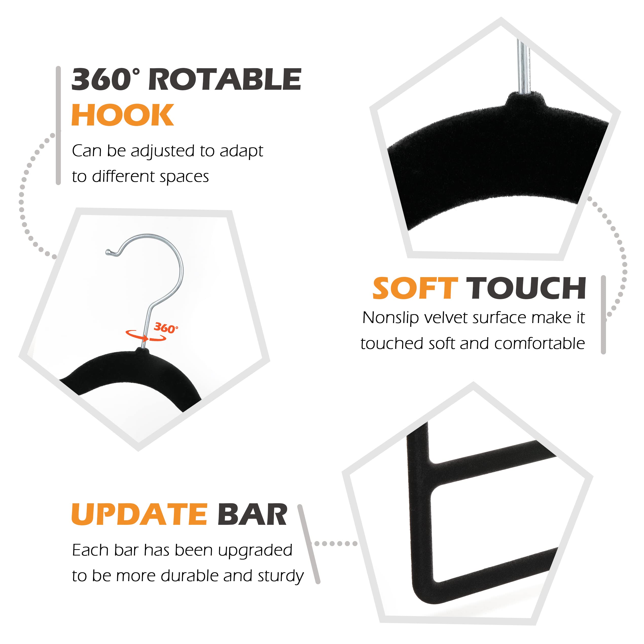 Velvet Non-Slip Pants Hangers - Space Saving Closet Organizer for Jeans, Shorts, Trousers, Scarf & Tie - 5 Pack Black Velvet Hangers for Wardrobe Storage & Organization - Perfect for Small Closets, Travel & Home Use