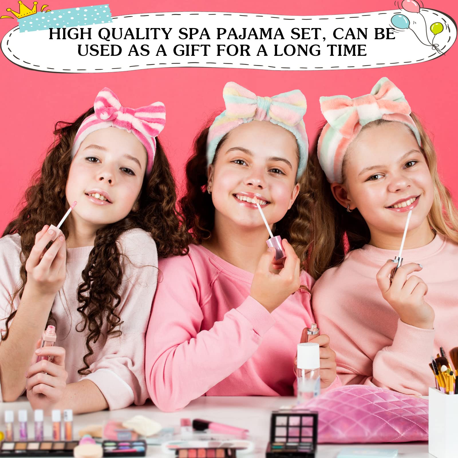 Bonuci 50 Pcs Spa Party Supplies for Girls - 10 Satin Robes & 10 Kids Slippers - Perfect for Sleepovers, Birthday Parties & Spa Themed Events | Great for Girls' Night, Pampering Parties & Relaxation Gifts