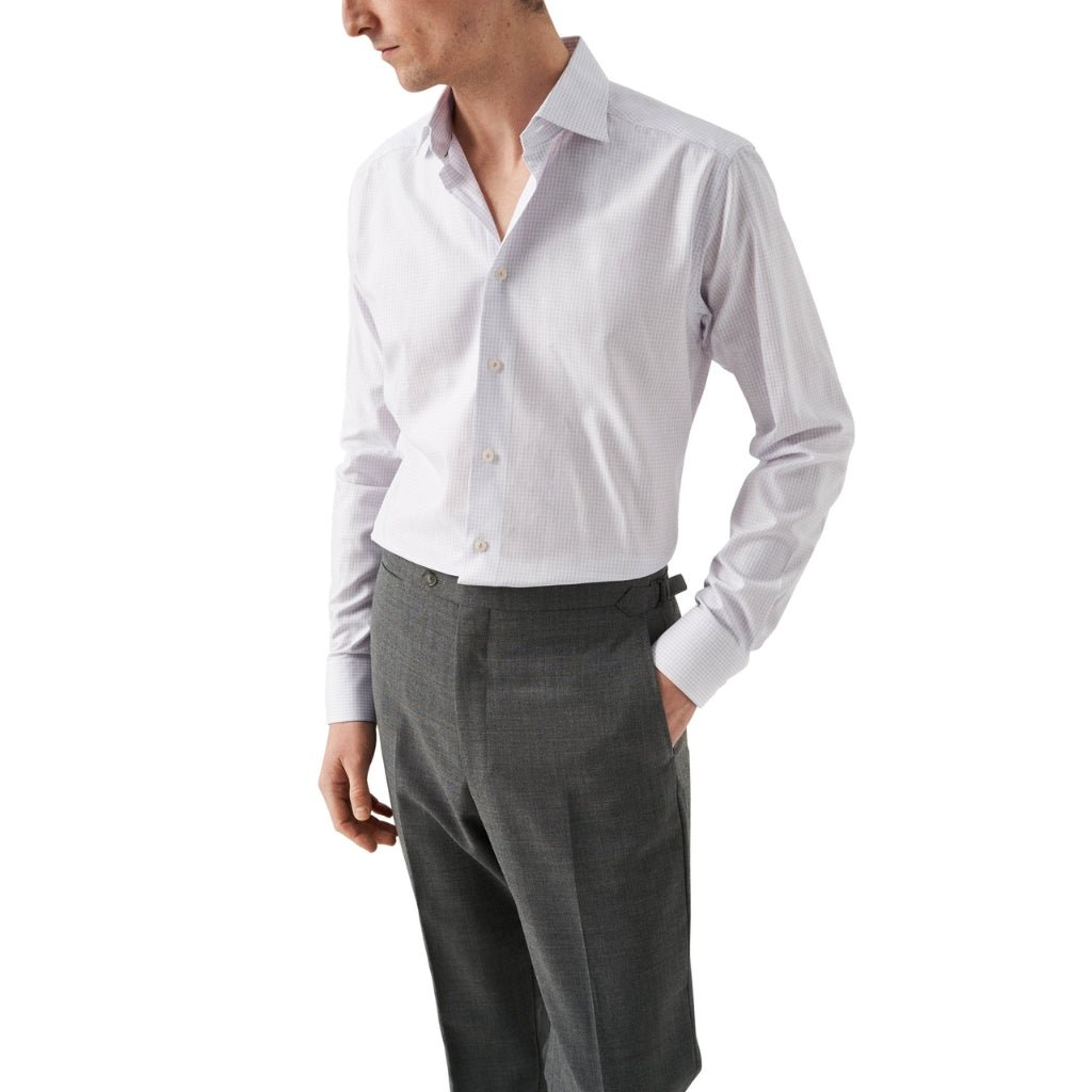 ETON Men's Check Cotton Tencel Dress Shirt - Slim Fit Single Cuff Business Casual Shirt in Pink | Perfect for Office, Wedding & Formal Occasions