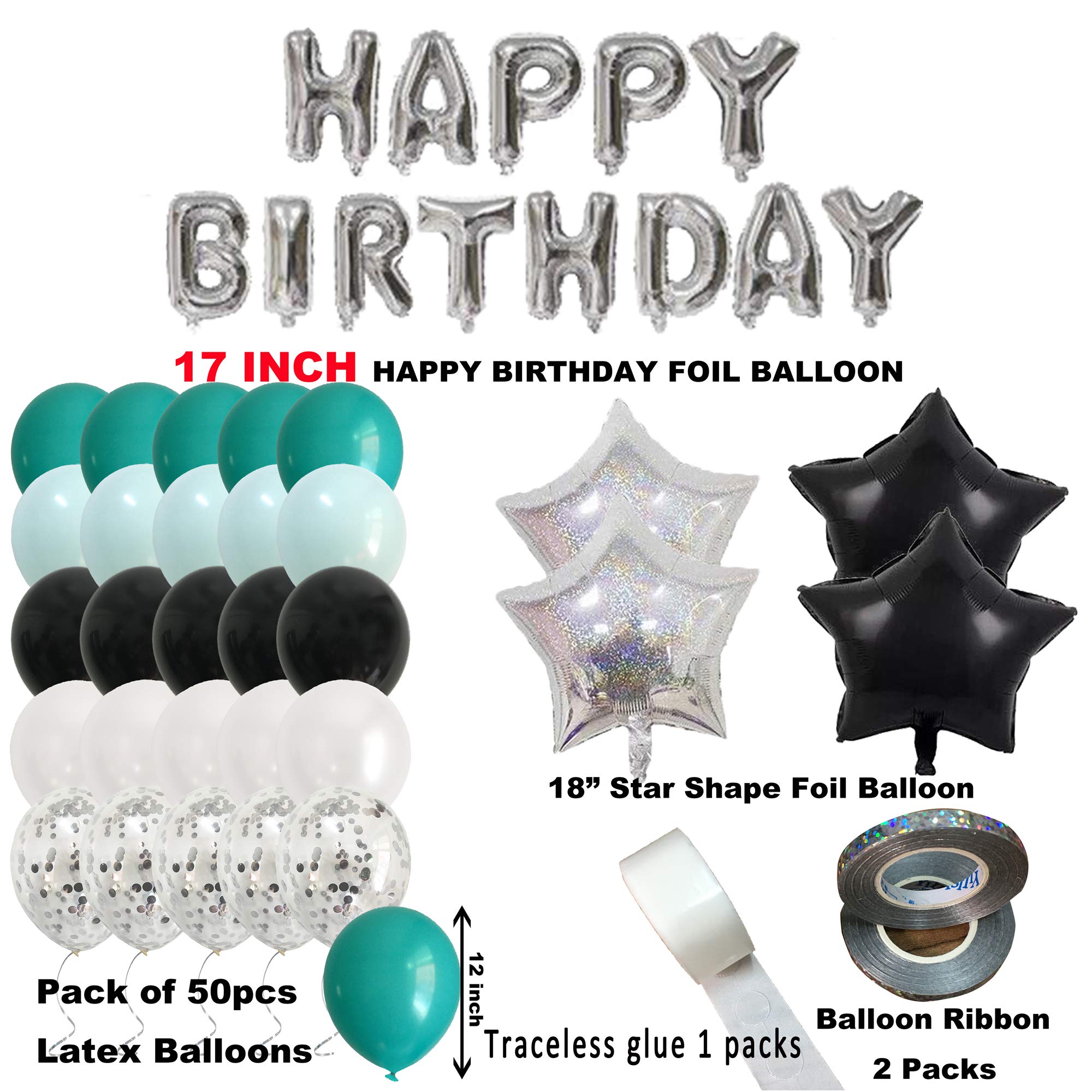 Teal & Silver Birthday Party Decorations - Happy Birthday Balloons for Boys & Girls - B-Day Party Supplies (Teal Silver) - Perfect for Birthday Parties, Baby Showers & Celebrations