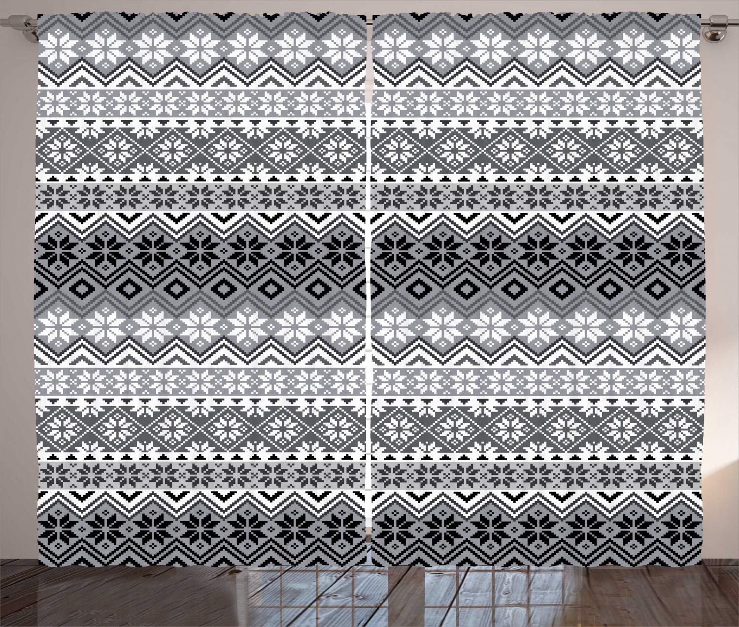 Ambesonne Grey Blackout Curtains - Nordic Snowflake Knit Pattern, Scandinavian Design for Living Room & Bedroom, 108