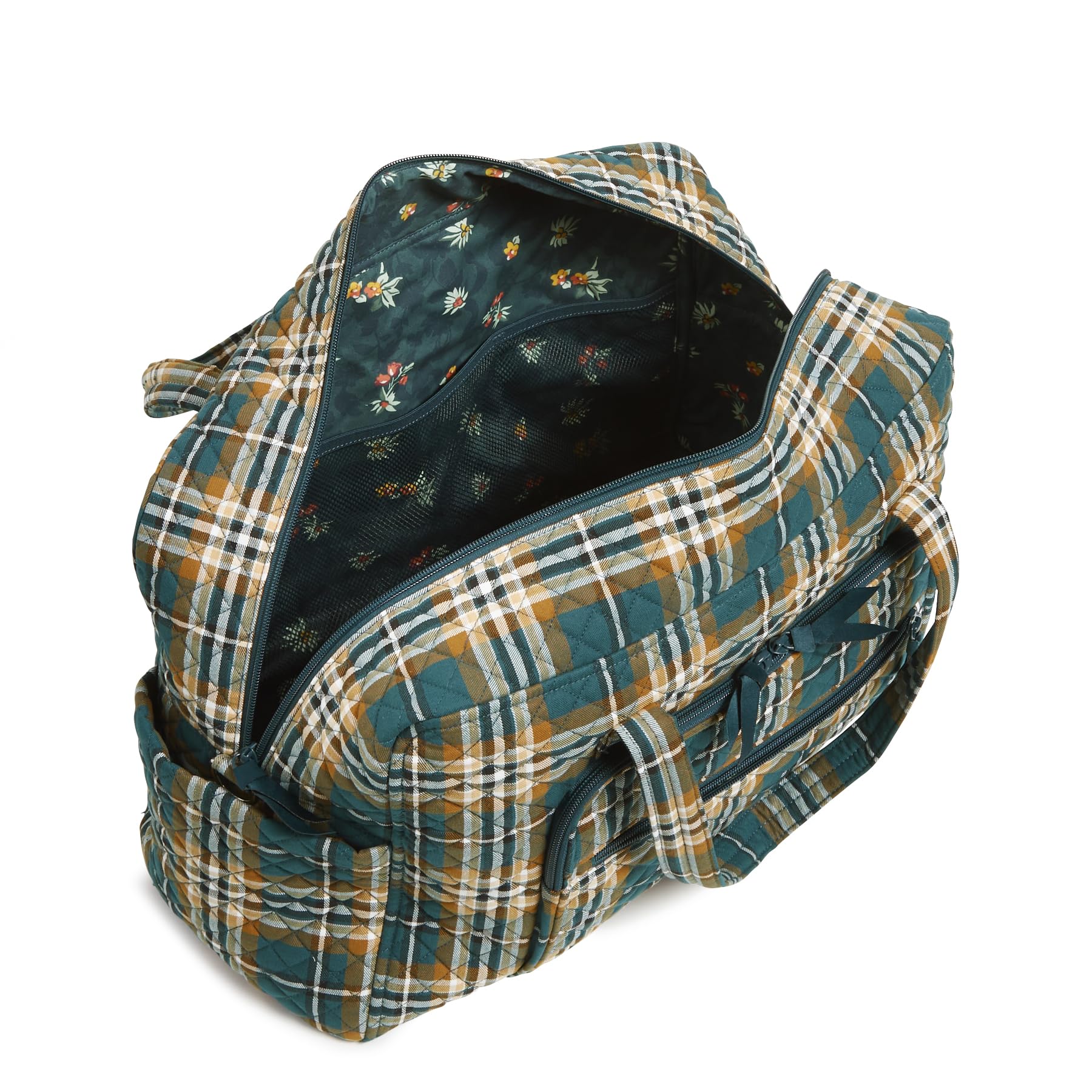 Vera Bradley Women's Cotton Weekender Travel Bag - Orchard Plaid - Spacious Overnight & Weekend Getaway Tote - Perfect for Travel, Gym, Beach & Carry-On