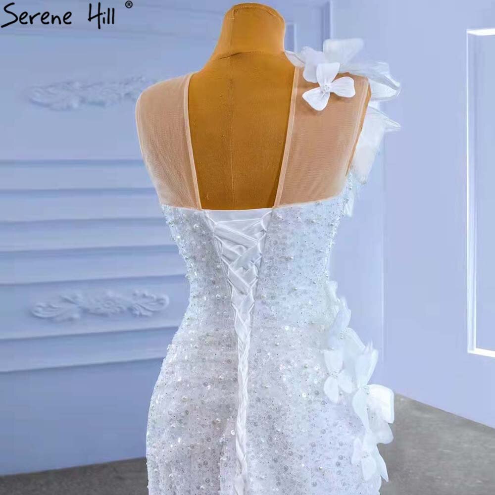 Serene Hill White Mermaid Elegant Wedding Dress 2025 - Luxury Beaded Bridal Gown with Floral Details HM67424 | Perfect for Beach Weddings, Church Ceremonies & Romantic Vows