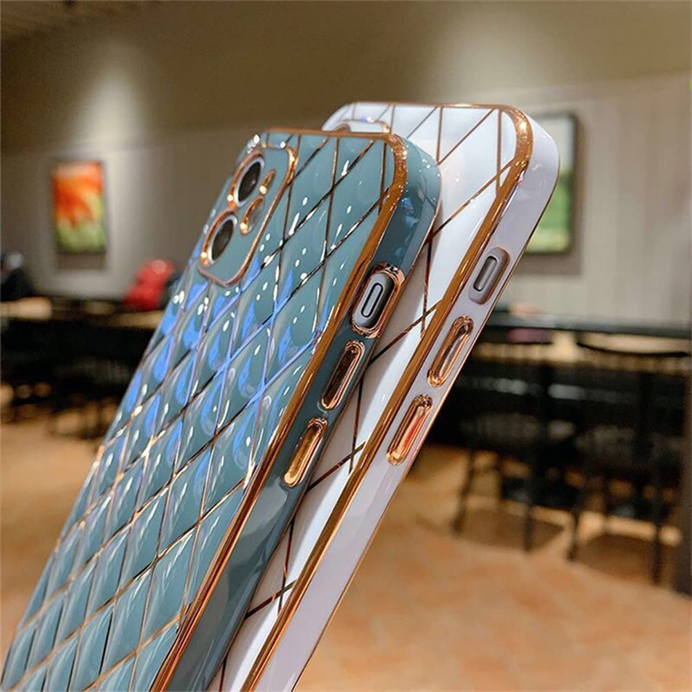 Luxury Gold Plated Diamond Geometric iPhone 11 Pro Max Case for Women - Soft TPU Shockproof Protective Cover with Camera Protection (Dark Green) | Perfect Gift for Birthday, Anniversary & Daily Use