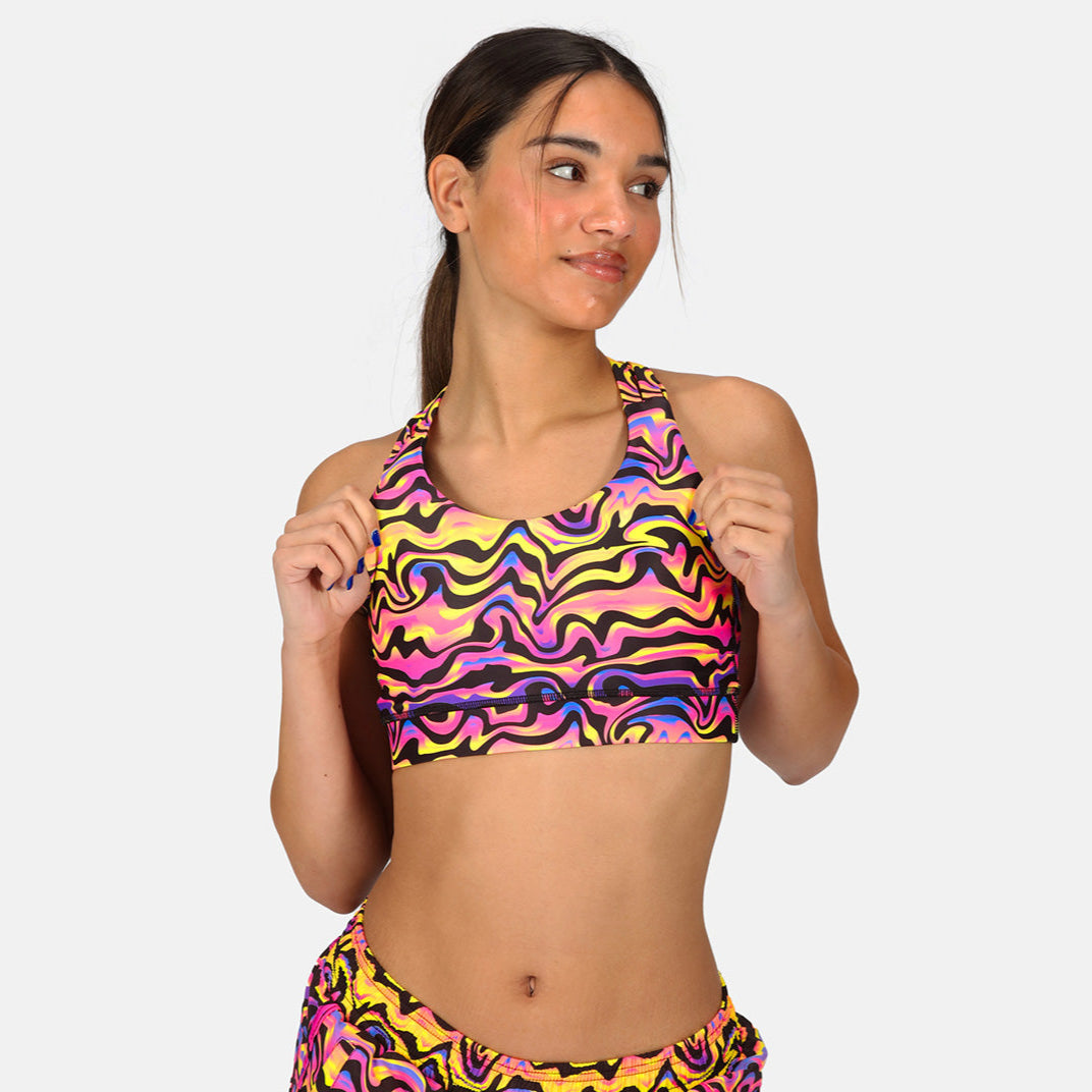 Coral Waves Cross Back Bra - Women's Supportive Yoga Sports Bra for Workout, Running, Gym & Activewear - Comfortable & Breathable Fitness Top