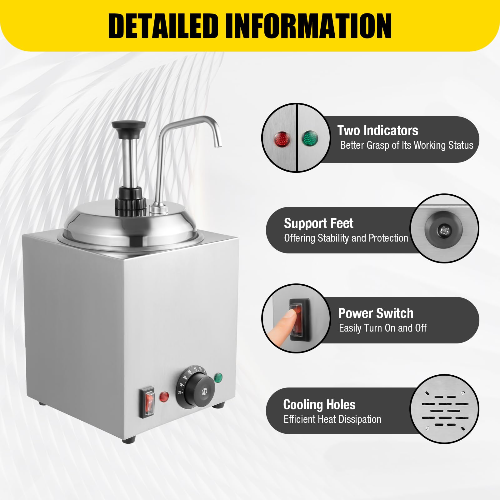 Commercial 110V 800W Stainless Steel Condiment Pump Dispenser - Adjustable Temperature Sauce Machine for Nacho Cheese, Hot Fudge, Ketchup | Perfect for Restaurants, Cinemas & Catering Events (Rear Plug Hole)