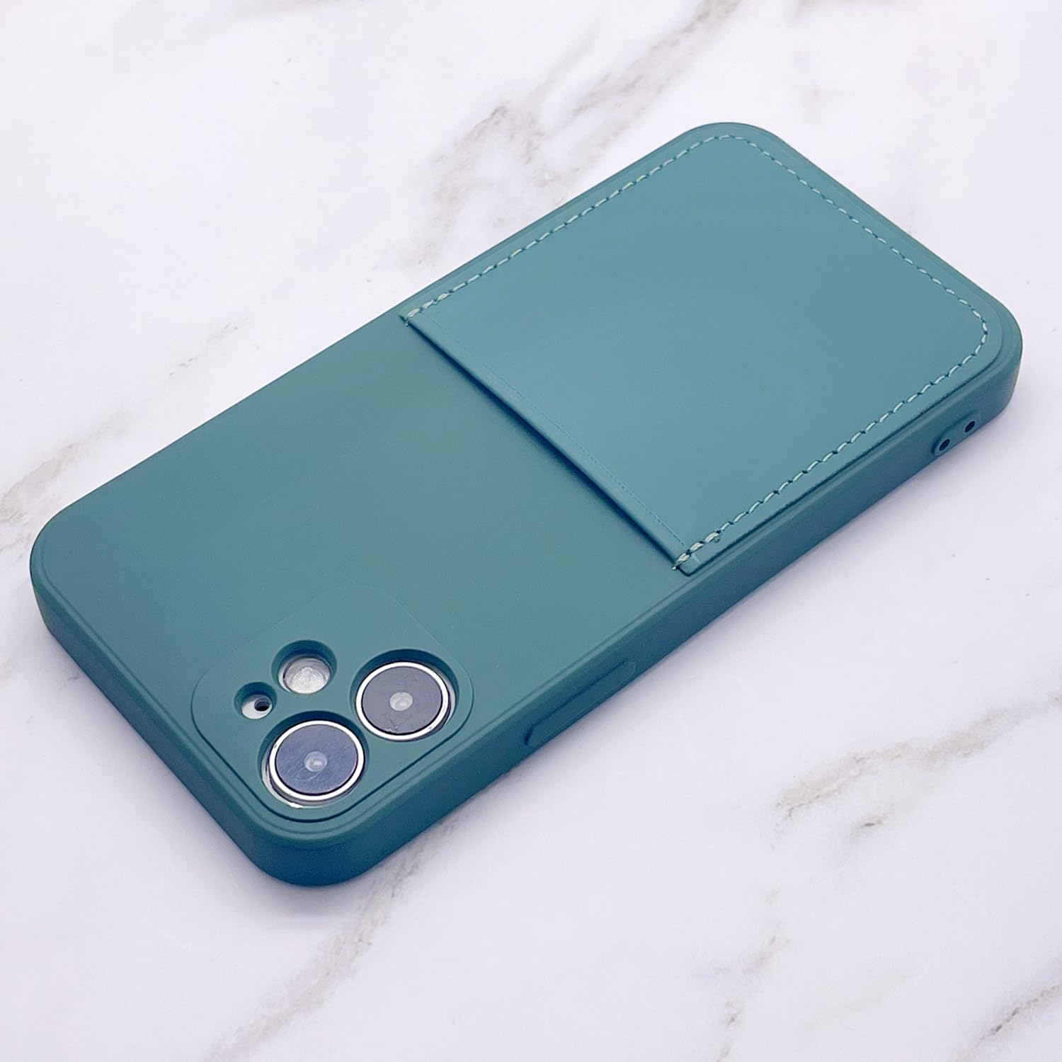 Ultra Slim Liquid Silicone Gel Case for iPhone 12 Mini 5.4 Inch (2020) - Shockproof Anti-Scratch Wallet Cover with Card Holder Slot & Screen Protector | Perfect for Everyday Use, Travel & Business (Pine Green)