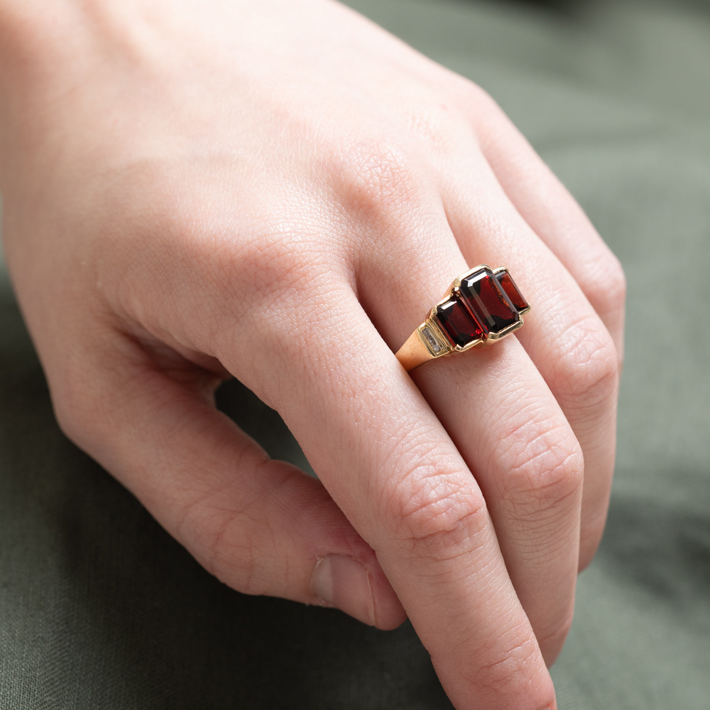 5.75ctw Three Stone Garnet & Diamond Ring with 0.03ctw Diamonds | Size 6.5 | Elegant Jewelry for Anniversary, Engagement & Special Occasions