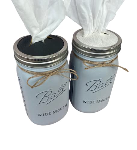 Handmade Mason Jar Tissue Holder - Farmhouse Bathroom Decor, Ball Mason Tissue Dispenser with Kleenex Box, Dolphin Gray - Perfect for Rustic & Vintage Home Decor, Kitchen, Bathroom, and Office Use