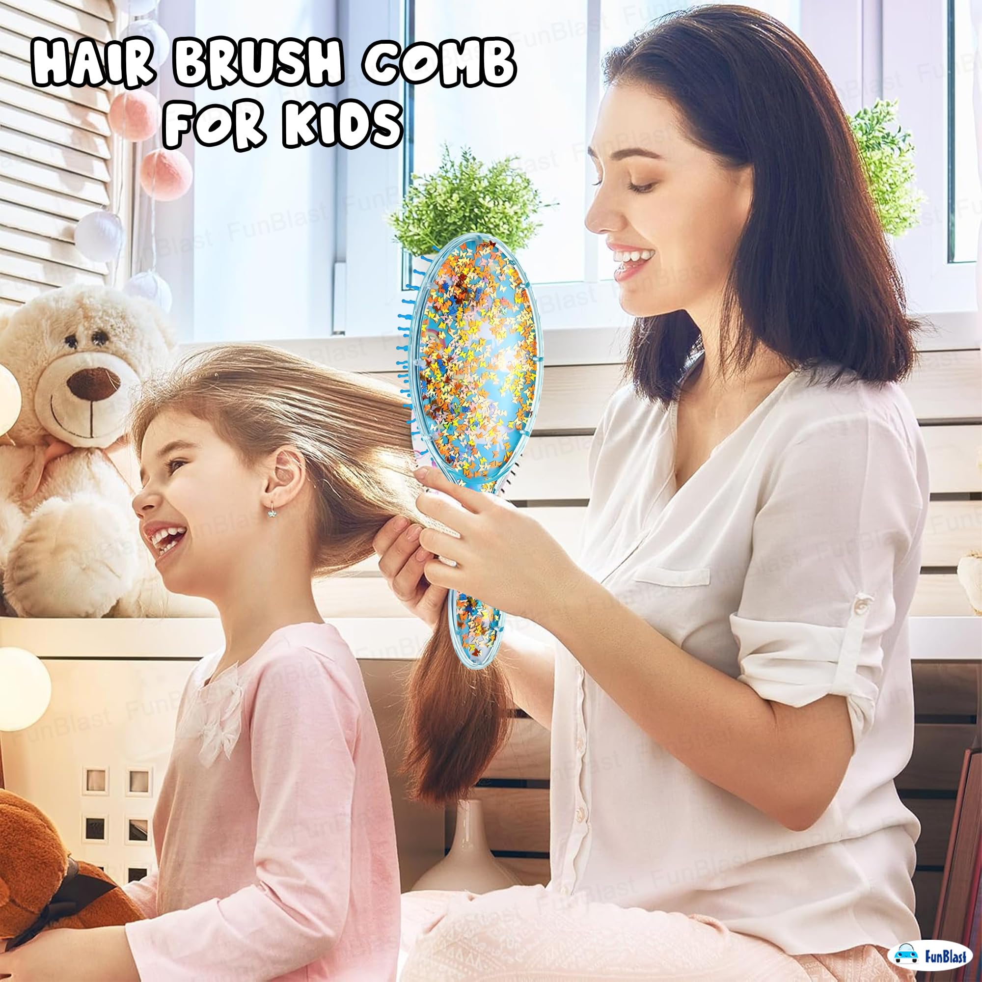 FunBlast Glitter Hair Brush Comb for Girls & Women – Oval Shape Hair Styling Tool with Sparkles, Kids Hairbrush for Detangling & Styling (Random Color) – Perfect for Parties, School, Travel & Daily Hair Care