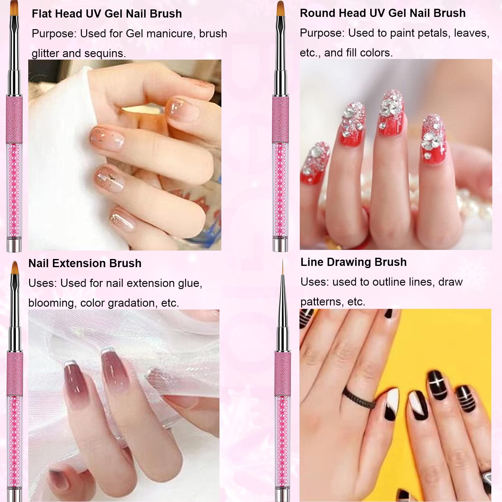 10PCS Acrylic Nail Art Brushes Set - Professional Manicure Tools for Acrylic Powder, Nail Extension & DIY Design - Round, Flat & Detail Brushes for Salon & Home Use - Perfect for Nail Art, Gel Polish & Pedicure Application