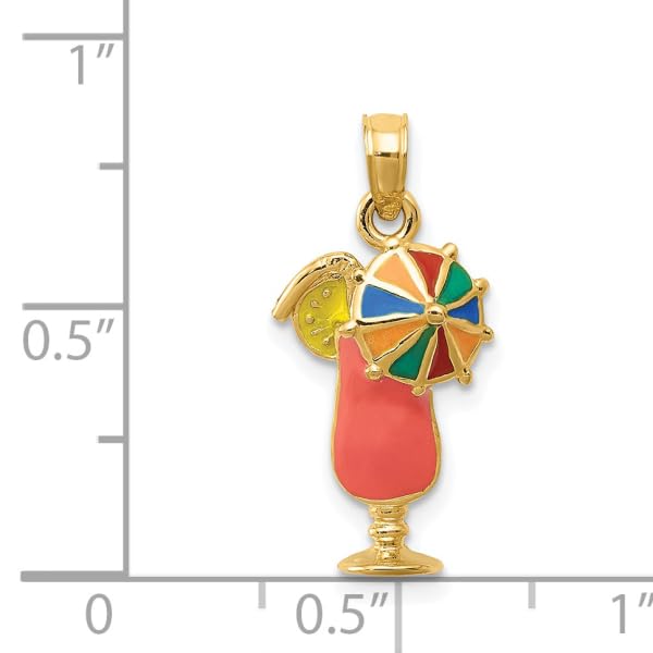 14K Solid Yellow Gold Pink Tropical Drink Necklace - Dainty Cocktail Pendant Charm for Women - Perfect for Beach Parties, Summer Vacations & Tropical Themed Events