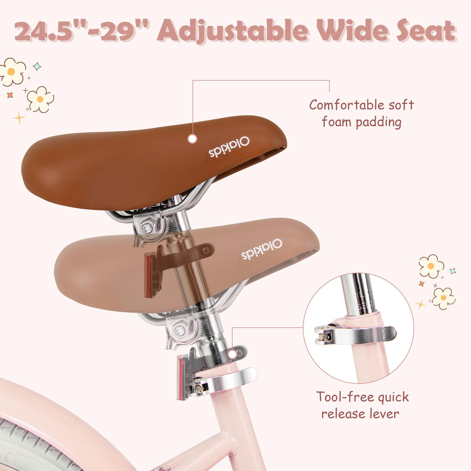 Olakids 14 16 18 Inch Kids Bike with Training Wheels - Adjustable Toddler Bicycle for Boys & Girls Ages 3-8 - Includes Rattan Basket, Safety Bell, Adjustable Seat & Handlebar - Perfect for Neighborhood Rides, Park Adventures & Learning to Cycle