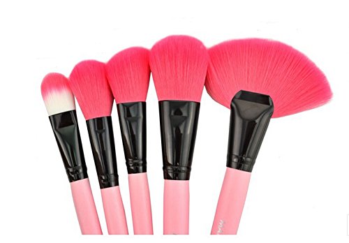 24 Pcs Pink Bamboo Handle Makeup Brushes Set - Foundation, Blush, Powder Cosmetic Brushes with Travel Pouch | Perfect for Professional Makeup Artists & Beginners, Home & Travel Use