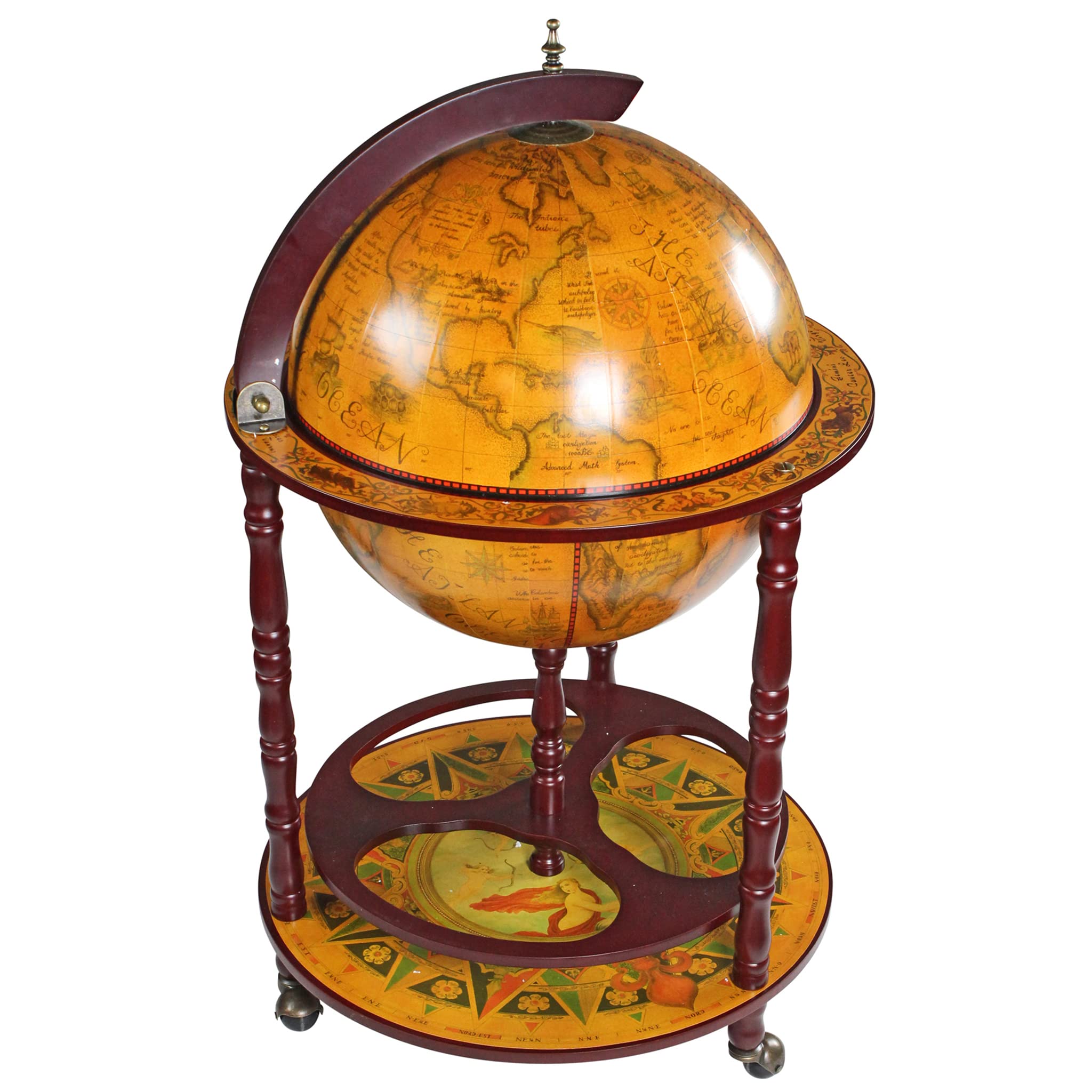 Vintage 16th Century Italian Style Globe Bar Cart Cabinet on Wheels - 38