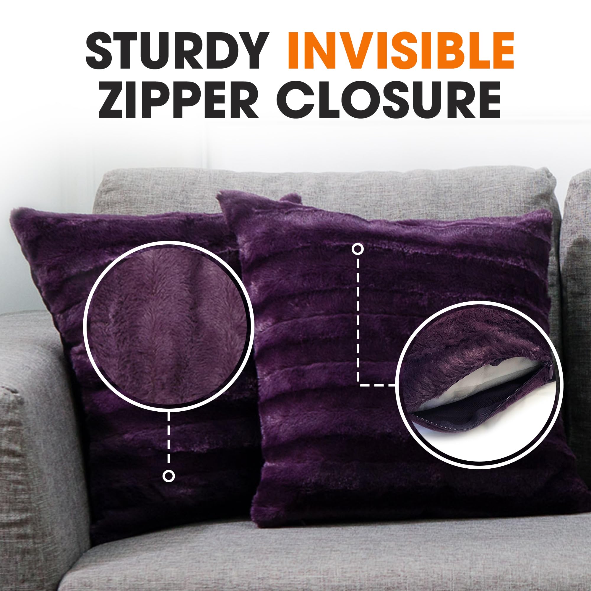 Luxury Faux Fur Throw Pillows Set of 2 - 24x24 Inch Soft Decorative Couch & Bed Pillows, Purple Accent Pillows for Living Room & Bedroom Aesthetic - Cozy Home Decor for Sofa, Lounge & Reading Nook