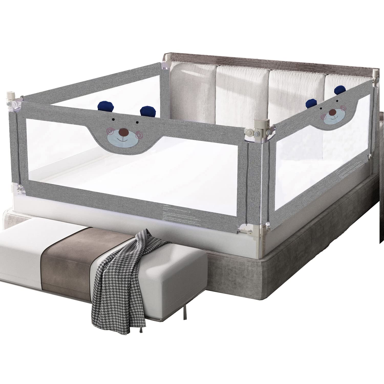 SYOO SINGYOO Toddler Bed Rails - Extra Long Guardrail for Twin/Queen/King Beds, Safe for Kids & Baby (Bear Design) for Home & Travel