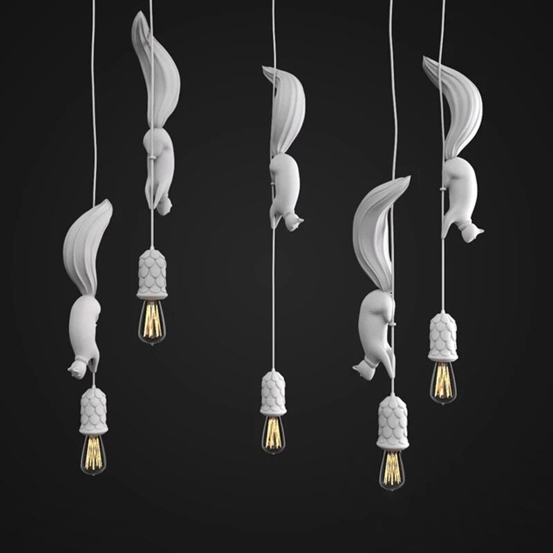 Modern Squirrel Resin Pendant Light - Handcrafted Nature-Inspired Hanging Lamp for Living Room, Bedroom, or Dining Room Decor