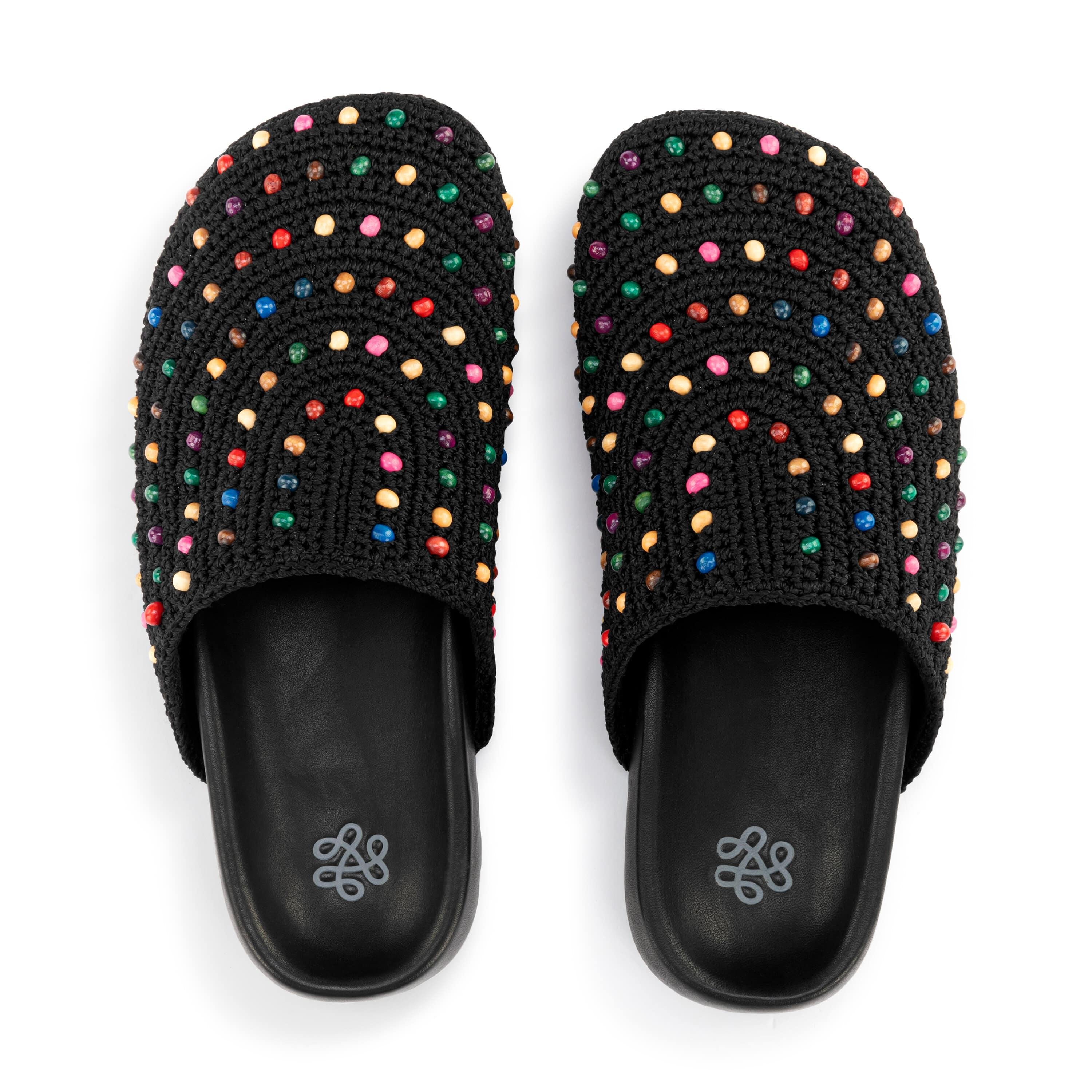 Bolinas Clog Hand Crochet Black Multi Beads - Comfortable Boho Chic Sandals for Women, Perfect for Beach, Summer, and Casual Outfits