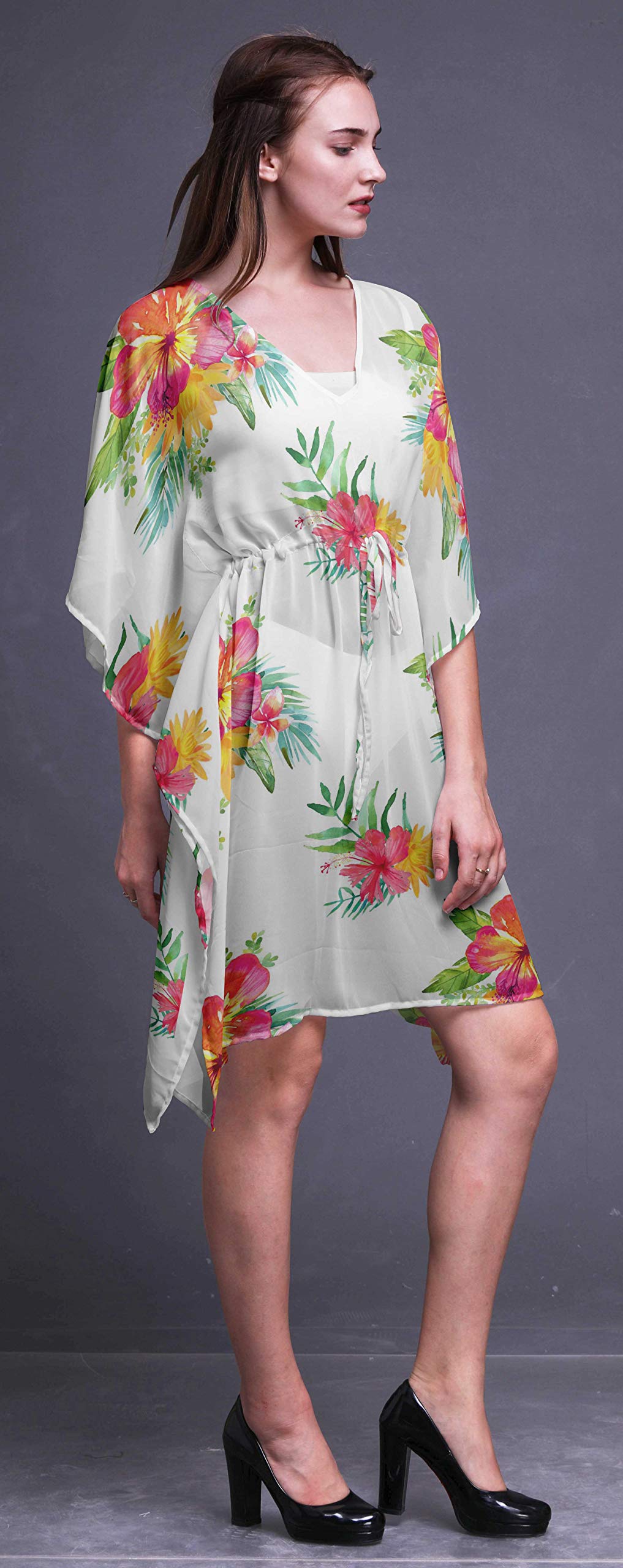Bimba Women's Short Caftan Midi Dress - Beach Cover Up, Swimwear Wrap, Boho Summer Dress for Pool, Vacation & Resort Wear