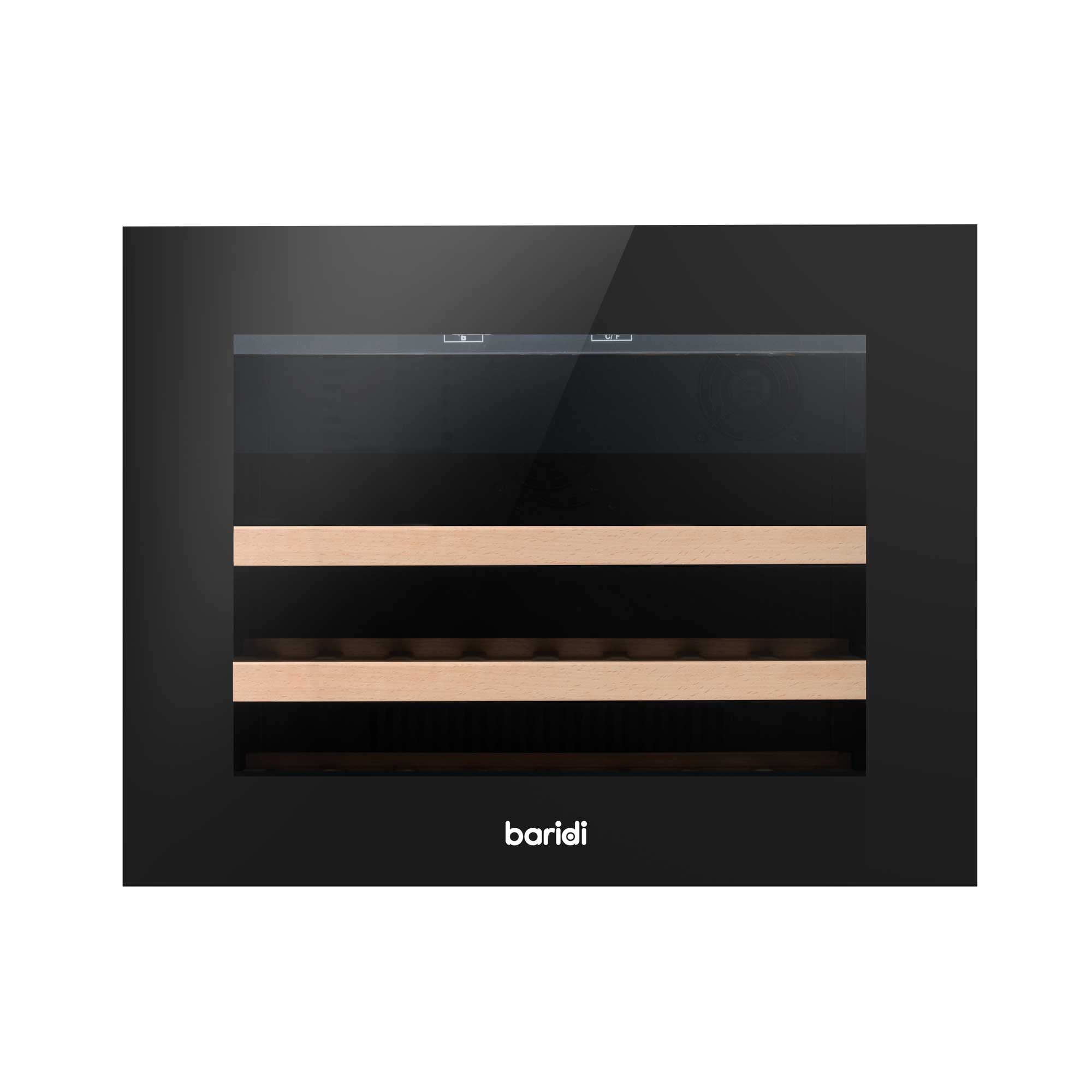 Baridi 60cm Built-In 28 Bottle Wine Cooler Refrigerator with Beech Wood Shelves - Black DH205 | Perfect for Home Bars, Restaurants & Wine Cellars