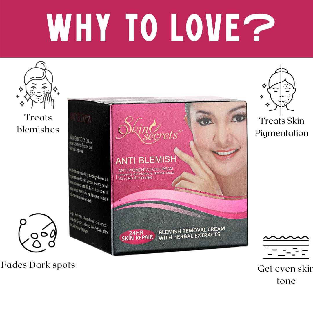 Skin Secrets Anti Blemish Cream 50g - Acne Treatment for Clear Skin | Reduce Breakouts & Dark Spots | Perfect for Daily Skincare Routine & Travel