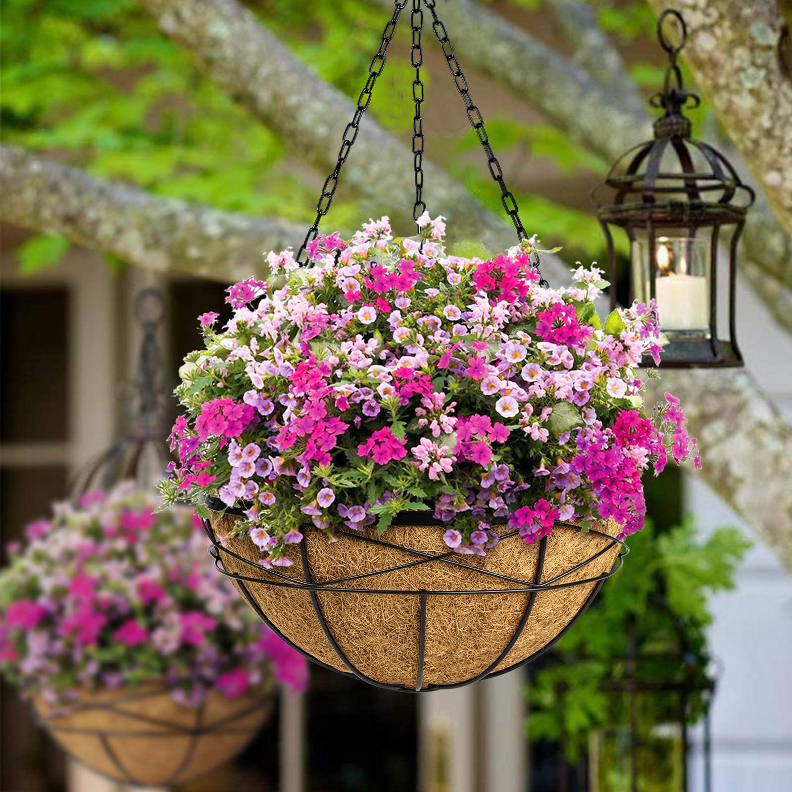 4 Pack 20 Inch Extra Large Deep Hanging Planters Baskets with Coconut Liner - Outdoor Flower Pots for Porch, Balcony & Garden Decor - Perfect for Ferns, Petunias & Vine Plants