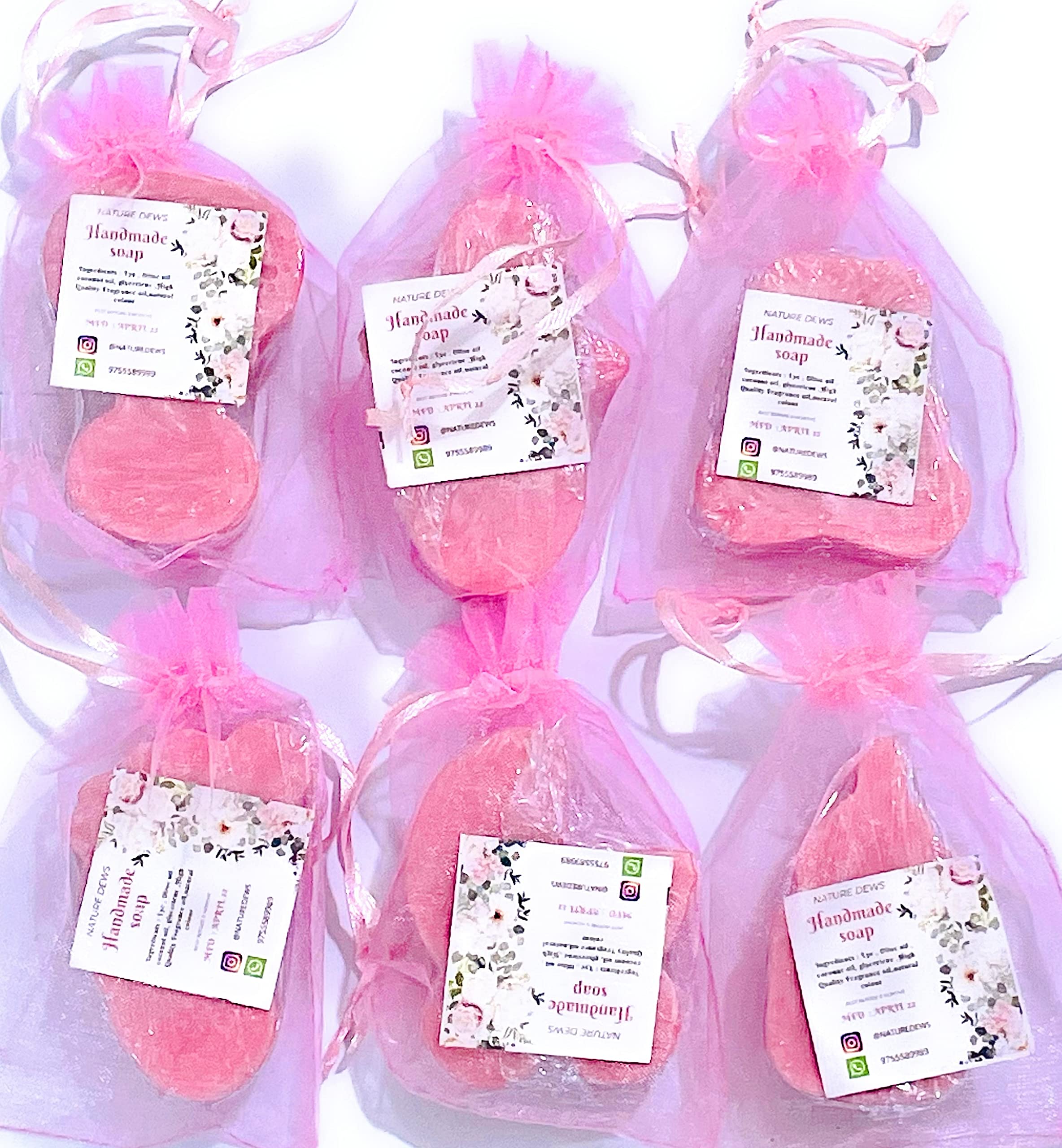 NATURE DEWS Handmade Coconut Oil Soap Pack of 6 | Cold Processed, Pink & Blue Colors | Perfect for Baby Showers, Gifts & Sensitive Skin Care | Gentle Moisturizing Bar Soap for Daily Use, Travel & Eco-Friendly Bath Routine