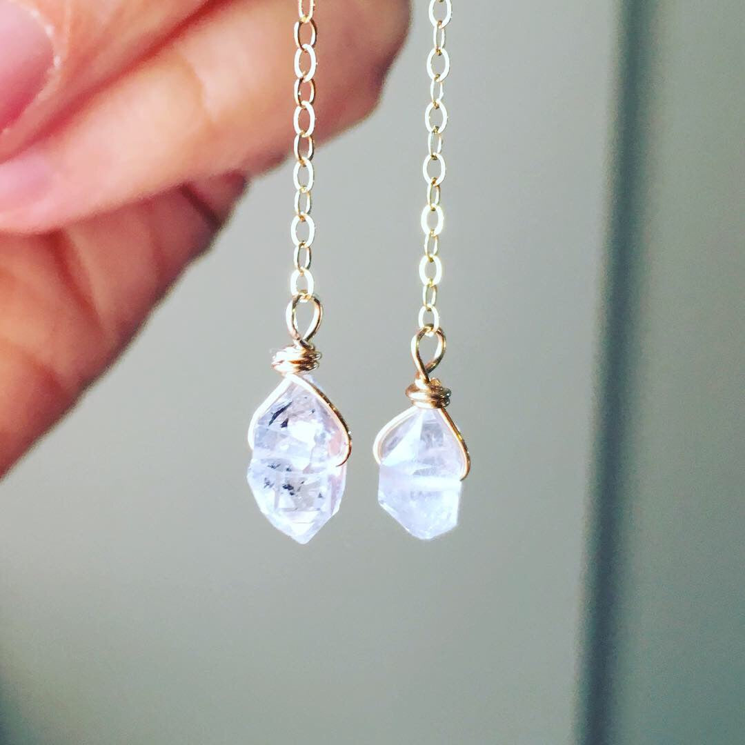 Natural Herkimer Diamond Dangle Drop Earrings - 925 Sterling Silver Handmade Jewelry for Women - Perfect for Weddings, Parties & Special Occasions