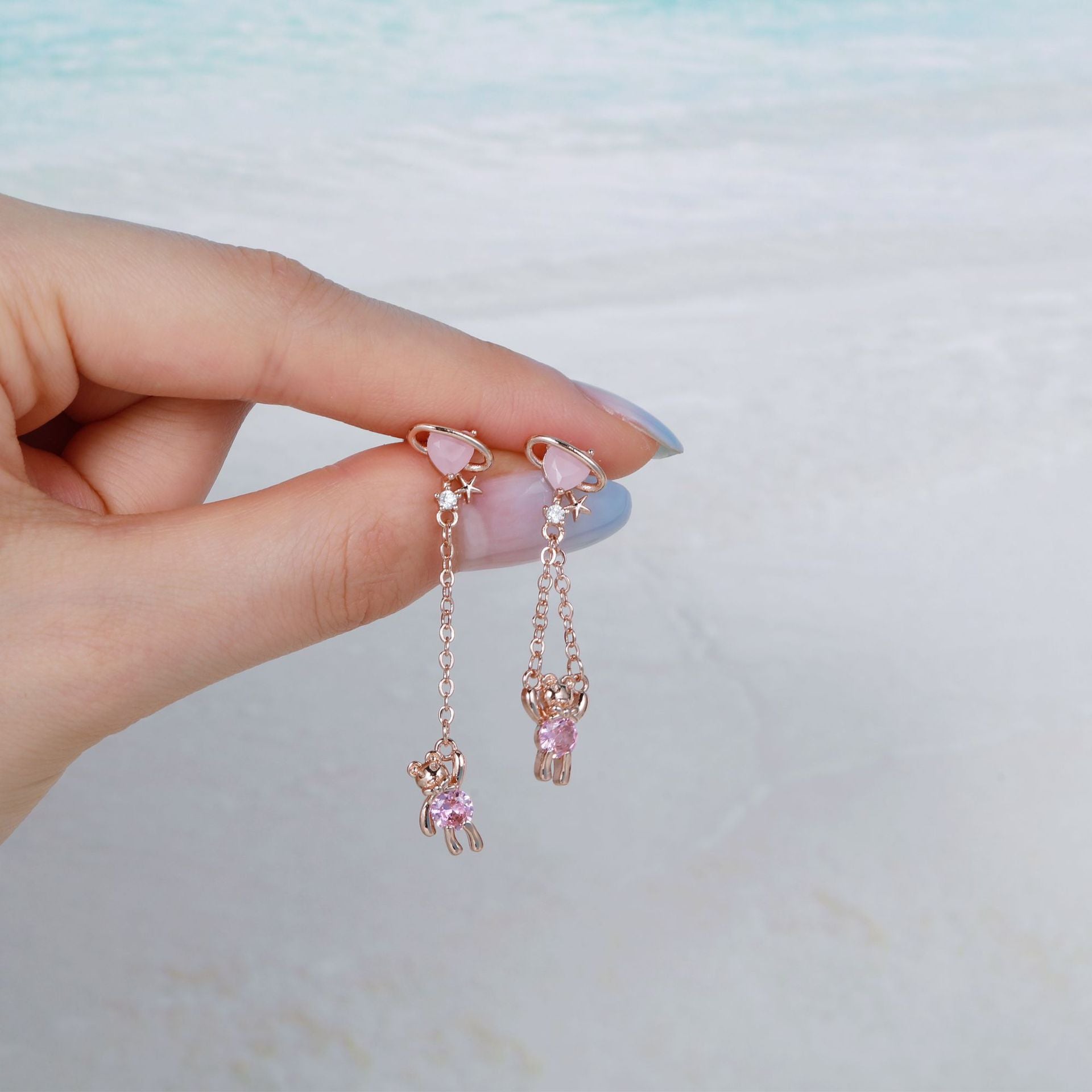 20G Teddy Bear Heart Dangle Chain Conch Earring - Surgical Steel Cartilage Piercing Jewelry for Women | Perfect for Everyday Wear, Parties & Gifts