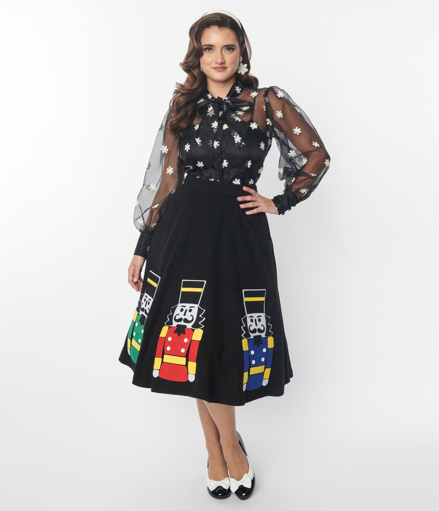 Vintage Black Nutcracker Soda Shop Swing Skirt - Retro 50s Style A-Line Skirt for Women | Perfect for Christmas Parties, Holiday Dinners & Vintage Fashion Lovers