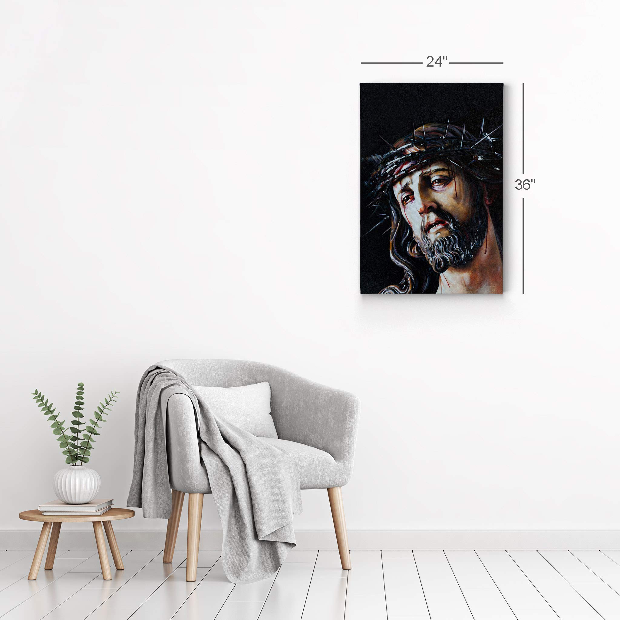 Jesus Christ in Crown of Thorns Canvas Wall Art - 36x24 Inch Religious Oil Painting Print for Christian Home Decor, Ready to Hang - Perfect for Living Room, Bedroom & Office - Inspirational Gift for Faithful