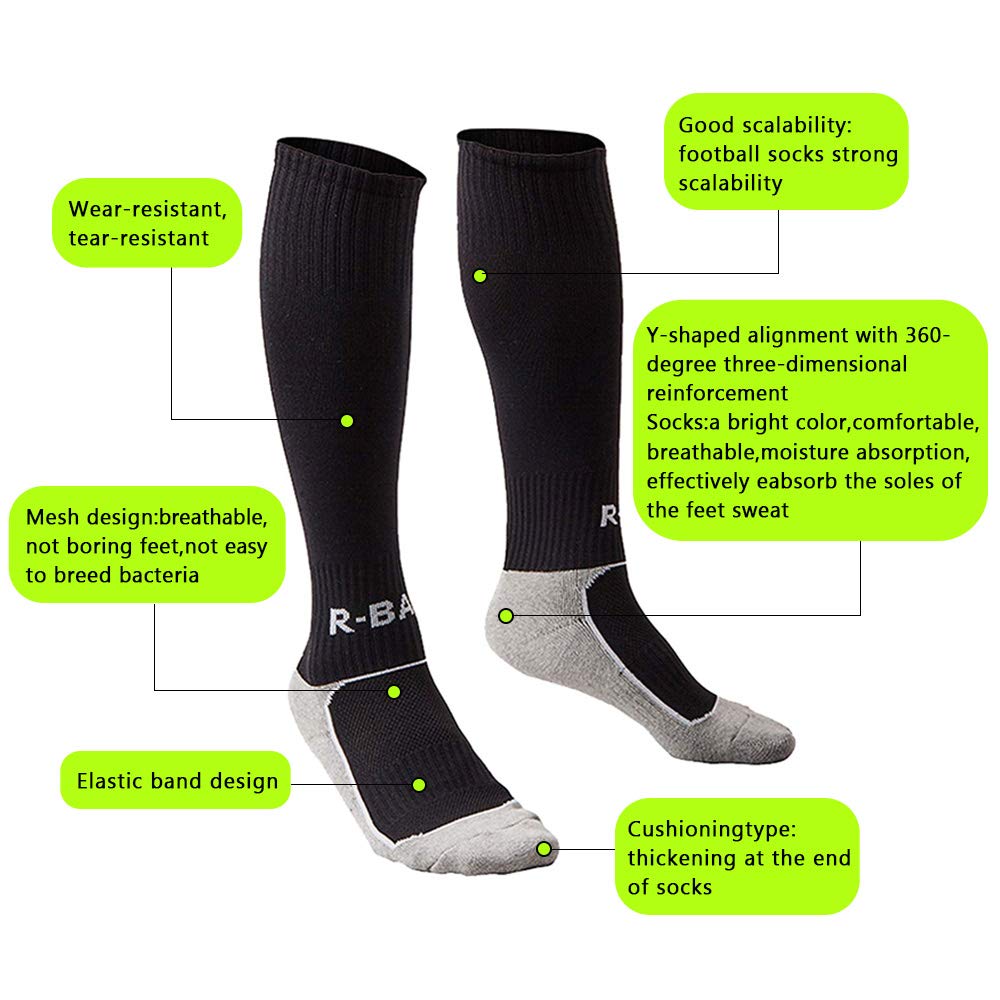 XCOZU Black Football Socks for Kids - Breathable Sports Training Socks for Soccer, Hockey, Rugby & Running - Comfortable Long Tube Socks for Boys & Girls (Toddler/Kids) - Perfect for School PE, Team Sports & Outdoor Activities