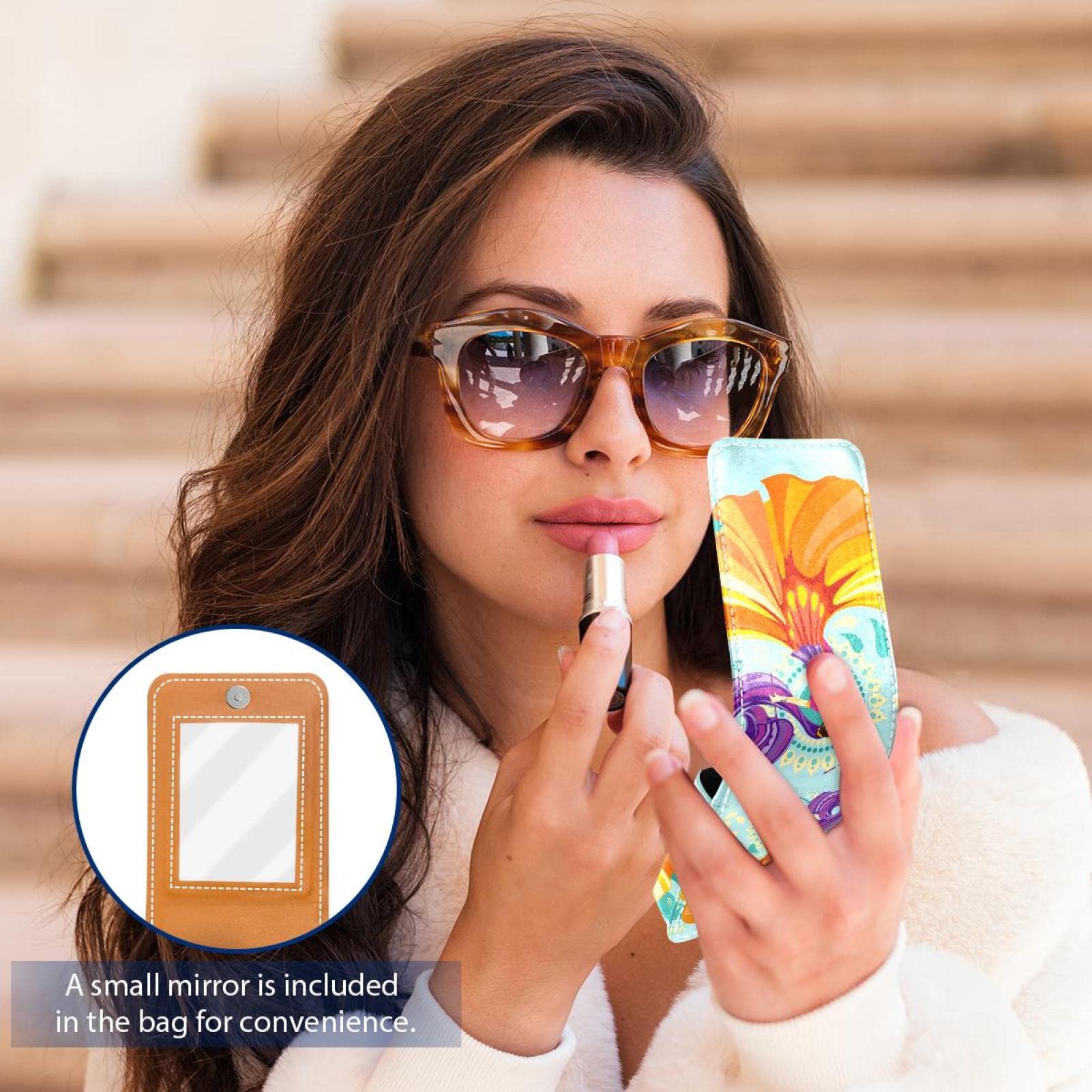 Lip Gloss Holder Lipstick Case - Portable Mini Lipstick Storage Box with Mirror, Travel Lipstick Organizer for Women - Perfect for Garba Dance, Parties, Travel & Daily Makeup
