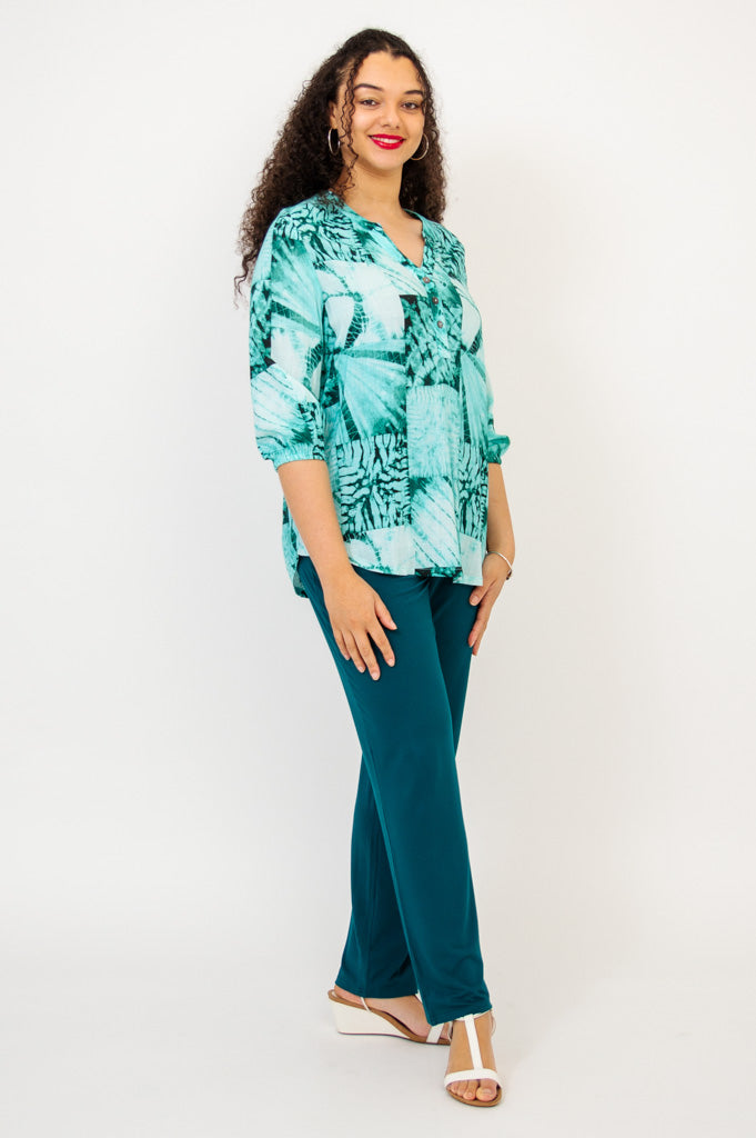 Carly Top - Shibori Print Linen Bamboo Blend Women's Tunic - Perfect for Summer Outfits & Boho Fashion