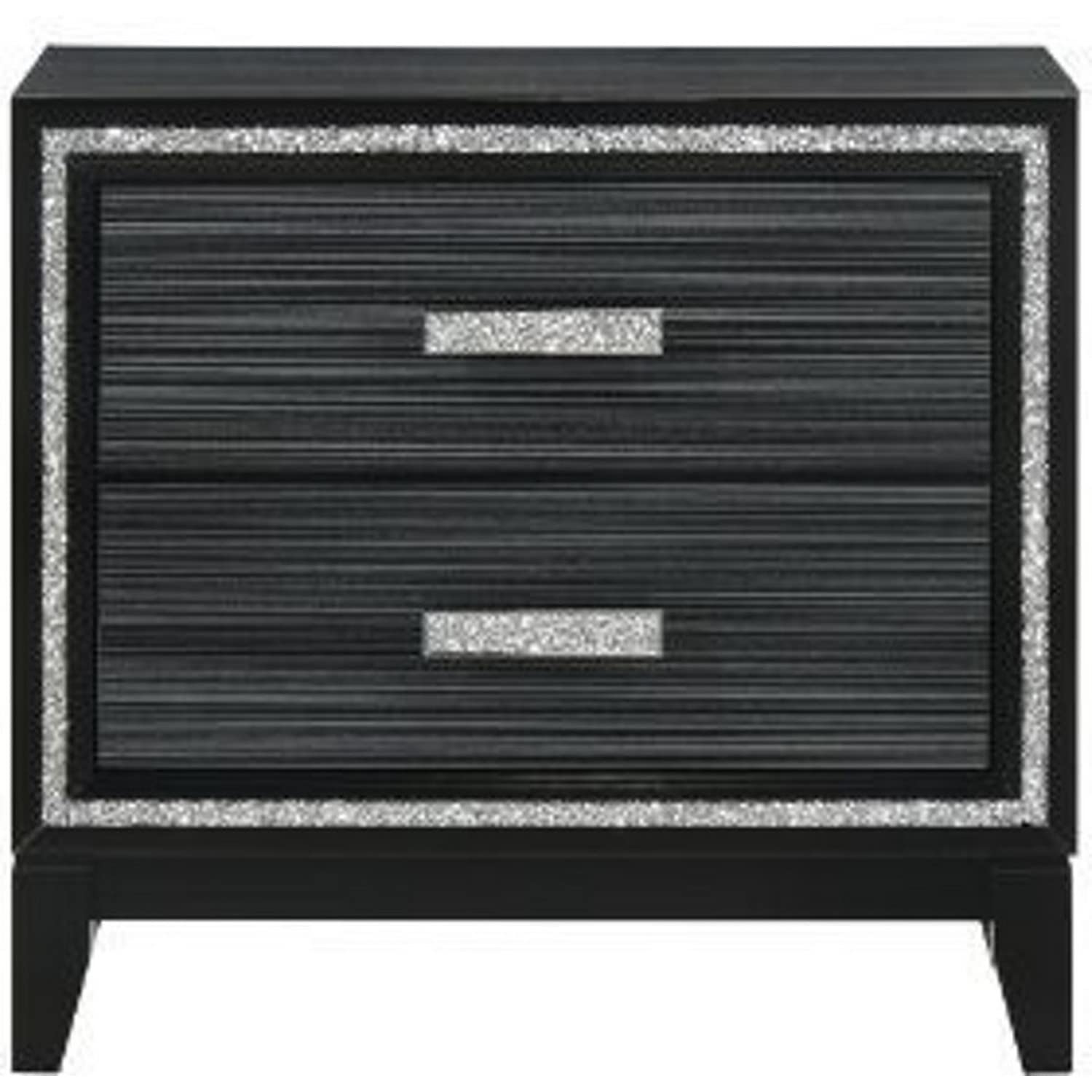 Benjara Modern Nightstand with 2 Drawers & Shimmery Accents - Black Finish Bedside Table for Bedroom Furniture & Home Decor