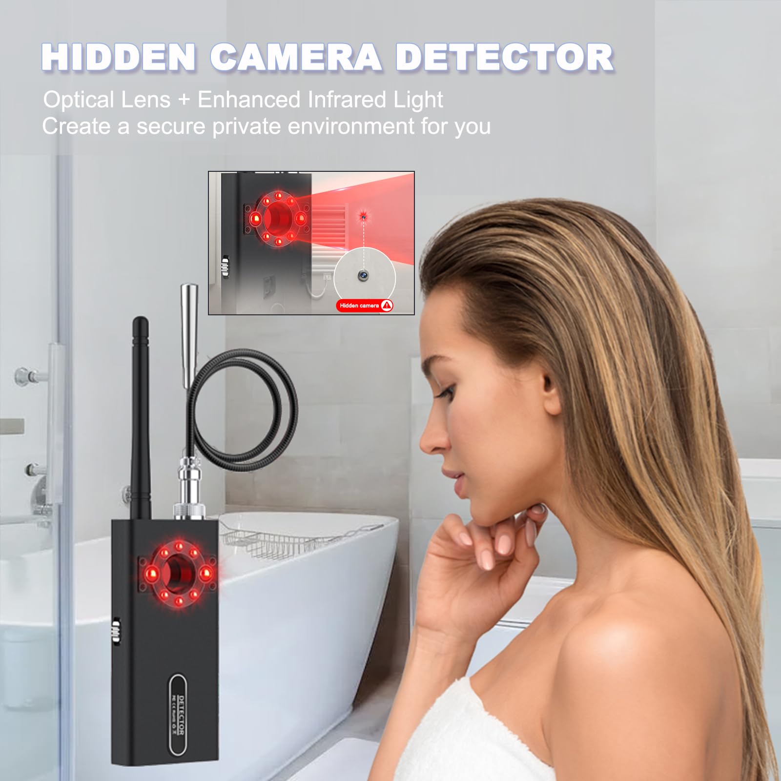 JAXTIN G66 Pro AI Hidden Camera Detector with Magnetic GPS Tracker & Infrared Finder - LED Display Anti-Spy Device for Hotel, Airbnb, Travel Security (Medium)