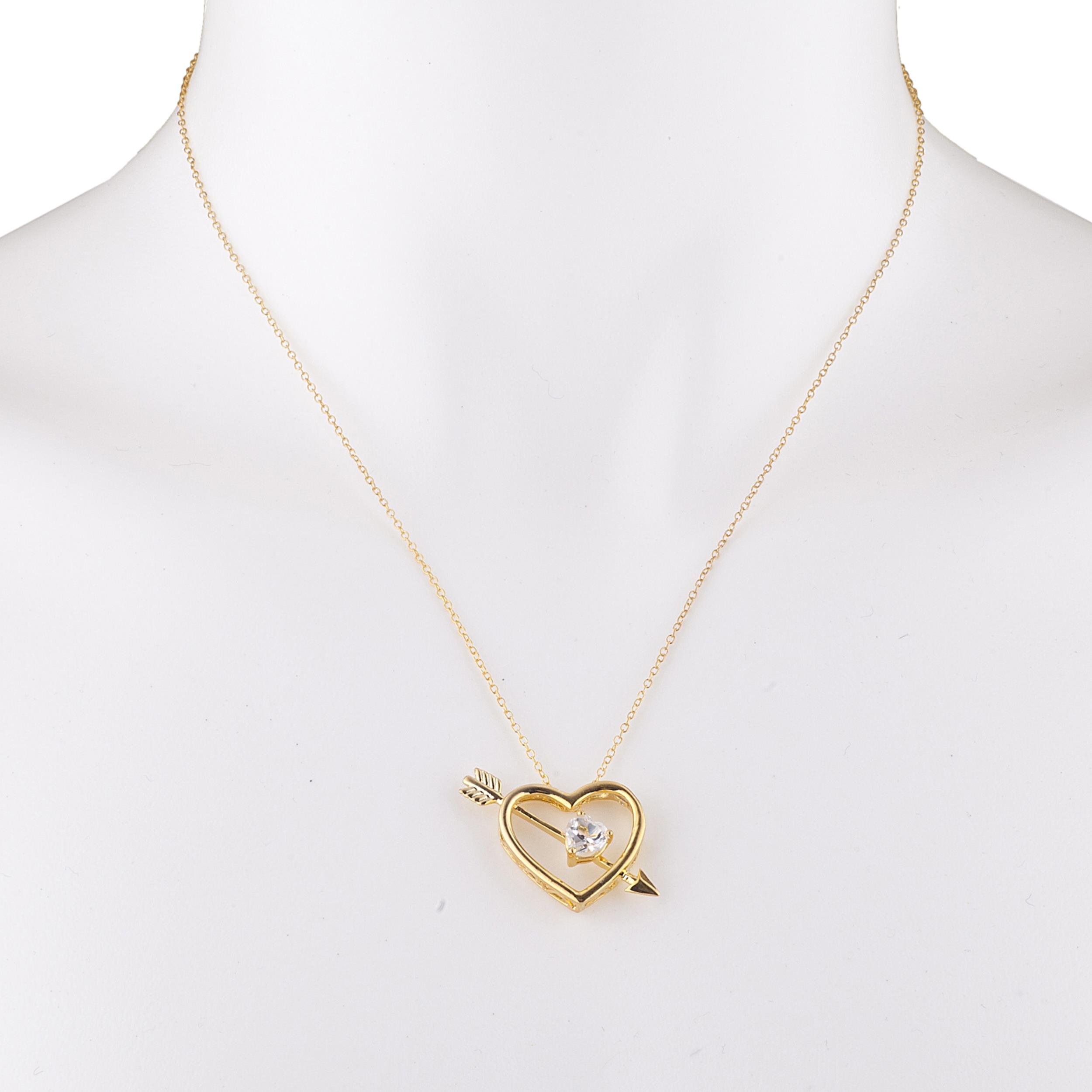 14K Gold Heart Bow & Arrow Pendant Necklace with Zirconia - Elegant Valentine's Gift for Her, Romantic Jewelry for Anniversary & Date Night
