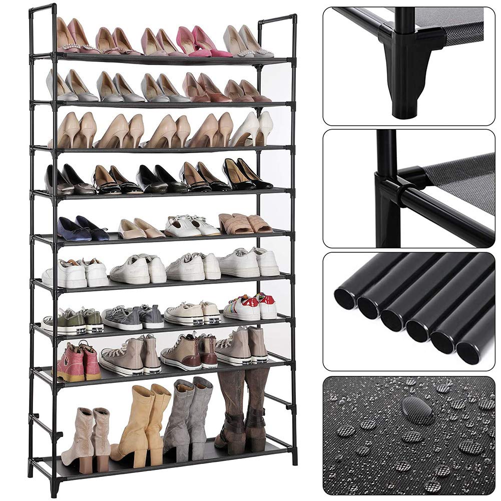 YAOBAO 10-Tier Shoe Rack Organizer - Holds 50 Pairs of Shoes, Space-Saving Shoe Storage Shelf for Living Room, Closet & Entryway - Non-Woven Fabric Shoe Cabinet (100x28x175cm, Black) - Perfect for Small Spaces & Apartment Organization